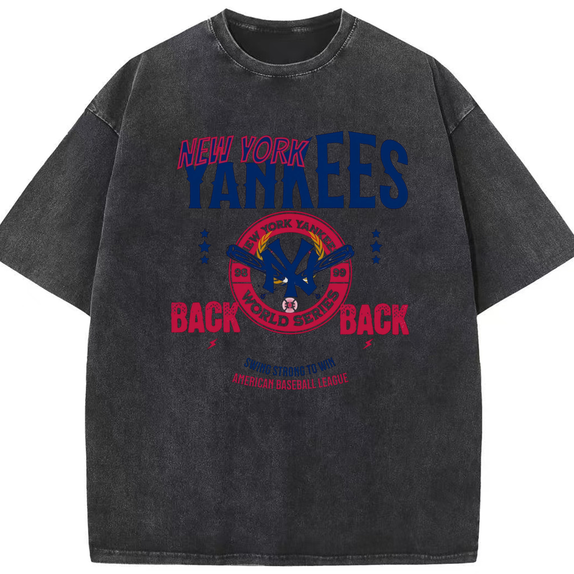 New York Yankees WS Back 2 Back 98-99 Washed Vintage Look 230g Cotton Oversized T-Shirt With Front Heat Transfer Print – Soft, Lightweight, Stylish Fit – Comfortable Casual Wear For Sports & Everyday Use
