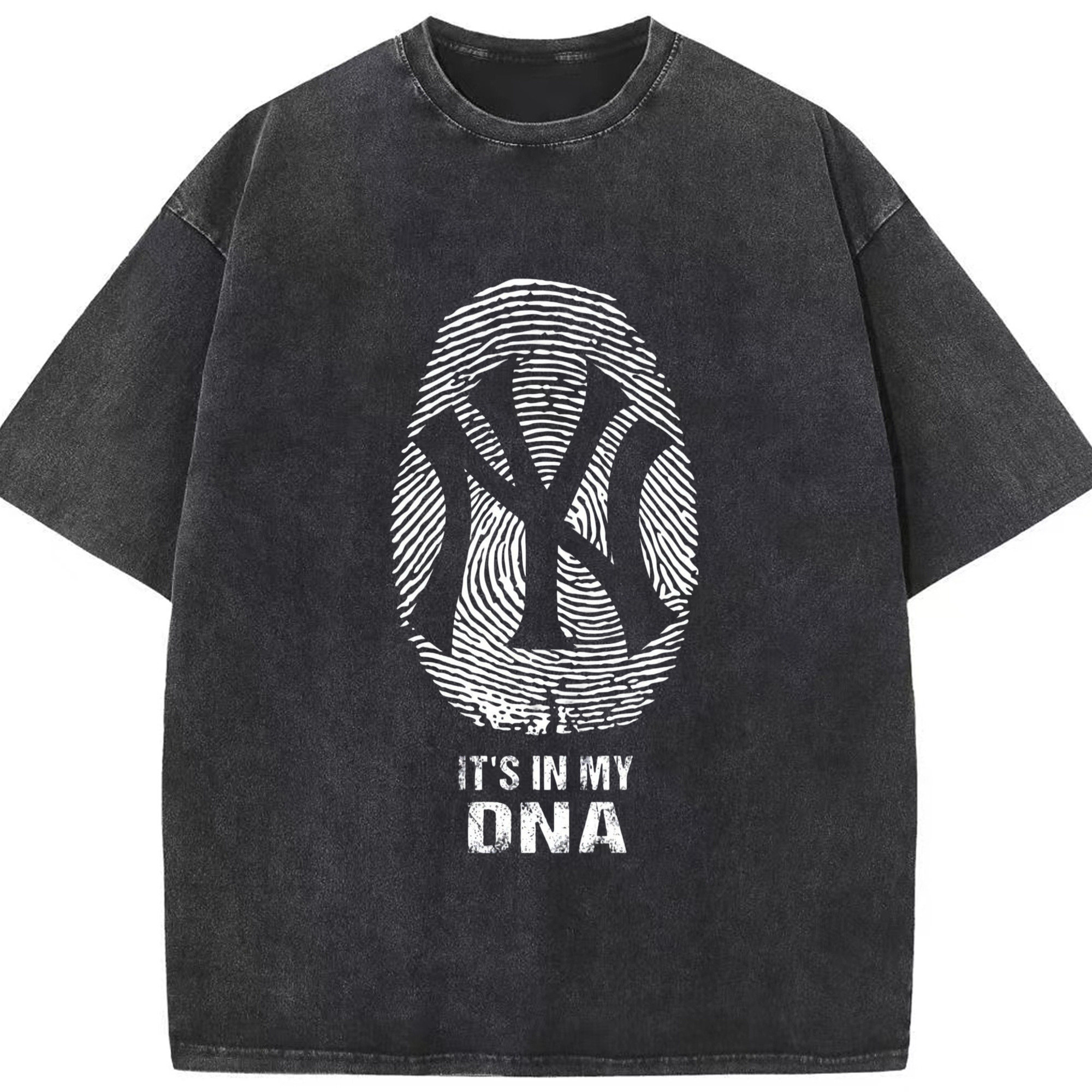 New York Yankees It's In My DNA Washed Vintage Look 230g Cotton Oversized T-Shirt With Front Heat Transfer Print – Soft, Lightweight, Stylish Fit – Comfortable Casual Wear For Sports & Everyday Use
