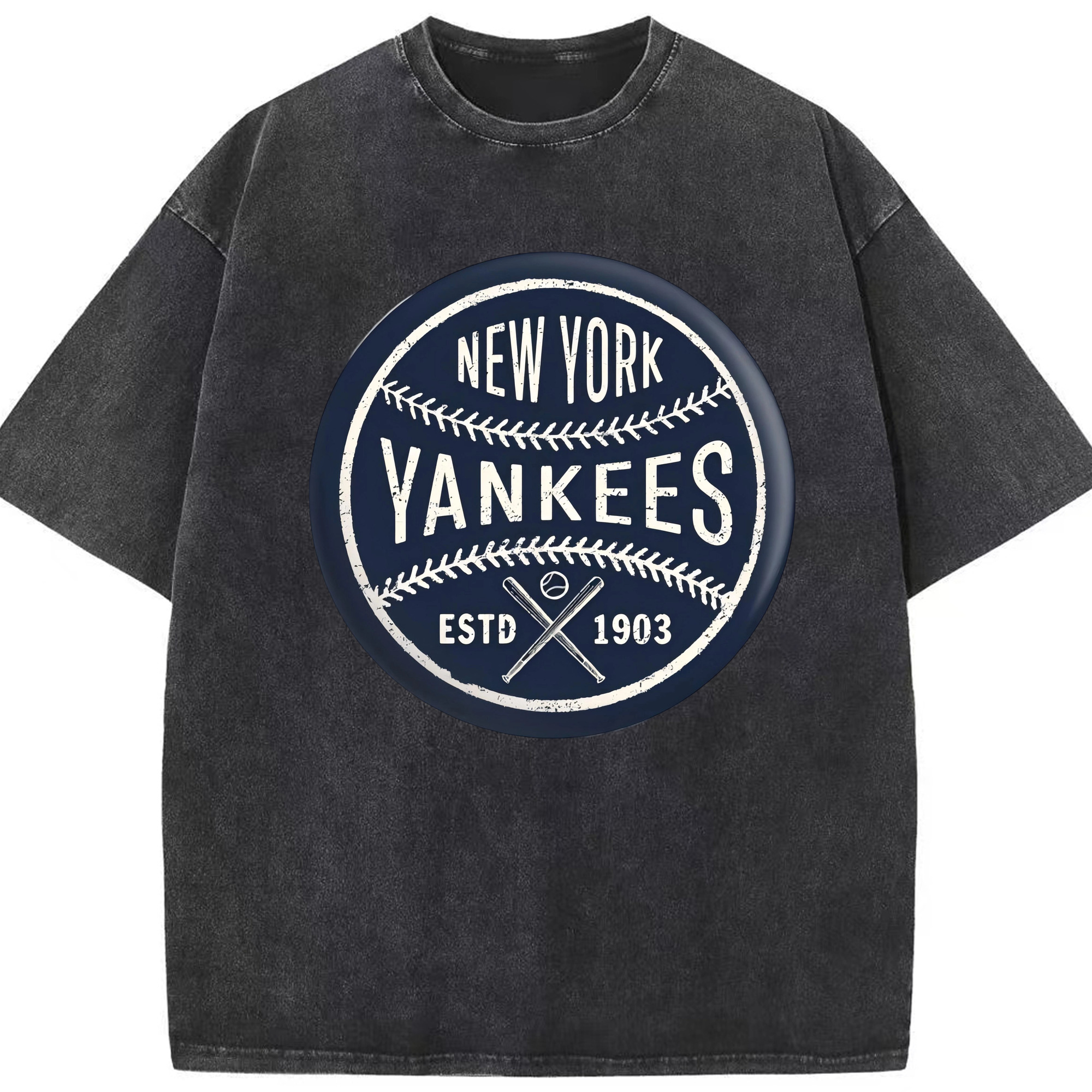 New York Yankees Estd 1903 Washed Vintage Look 230g Cotton Oversized T-Shirt With Front Heat Transfer Print – Soft, Lightweight, Stylish Fit – Comfortable Casual Wear For Sports & Everyday Use