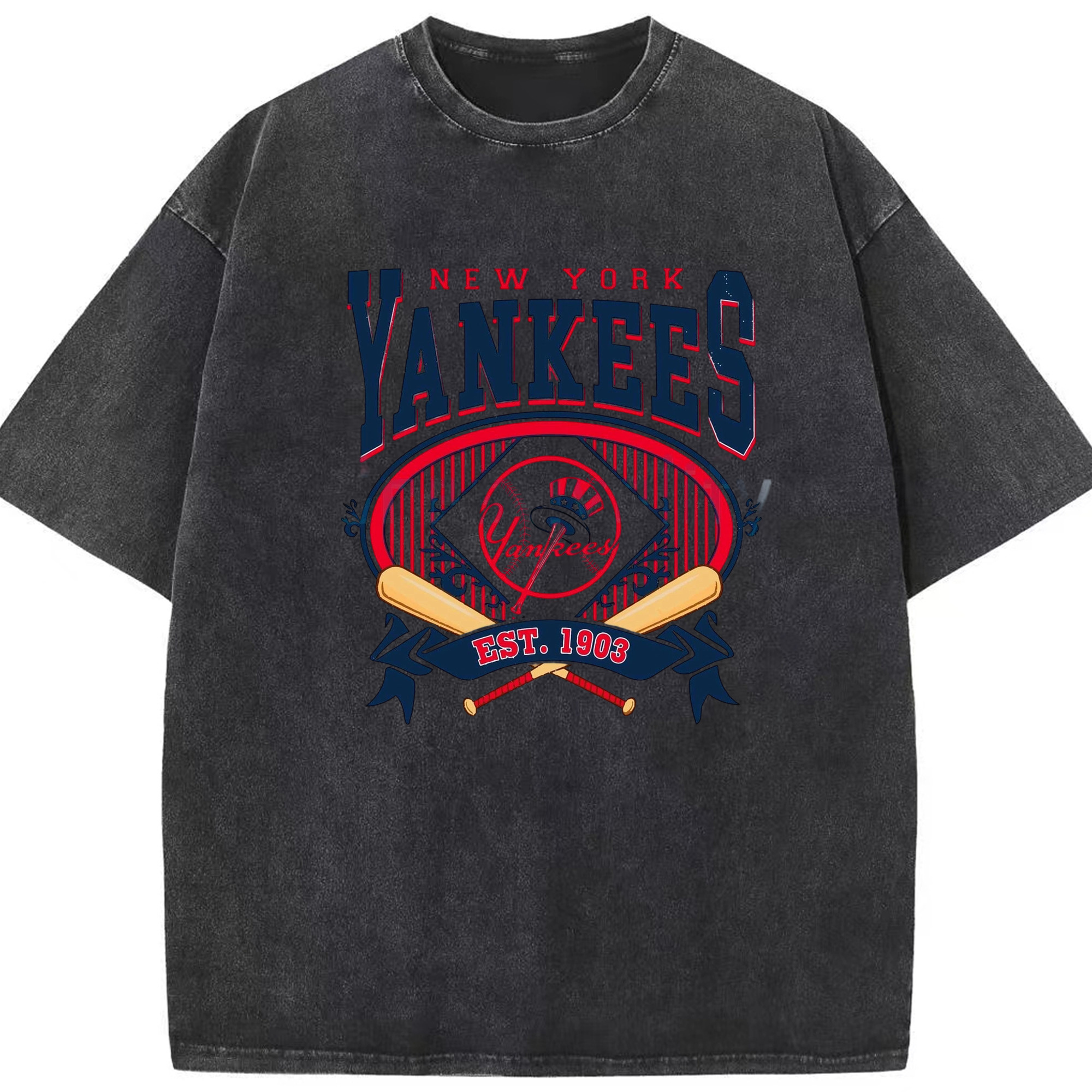 New York Yankees Vintage Est.1903 Washed Vintage Look 230g Cotton Oversized T-Shirt With Front Heat Transfer Print – Soft, Lightweight, Stylish Fit – Comfortable Casual Wear For Sports & Everyday Use