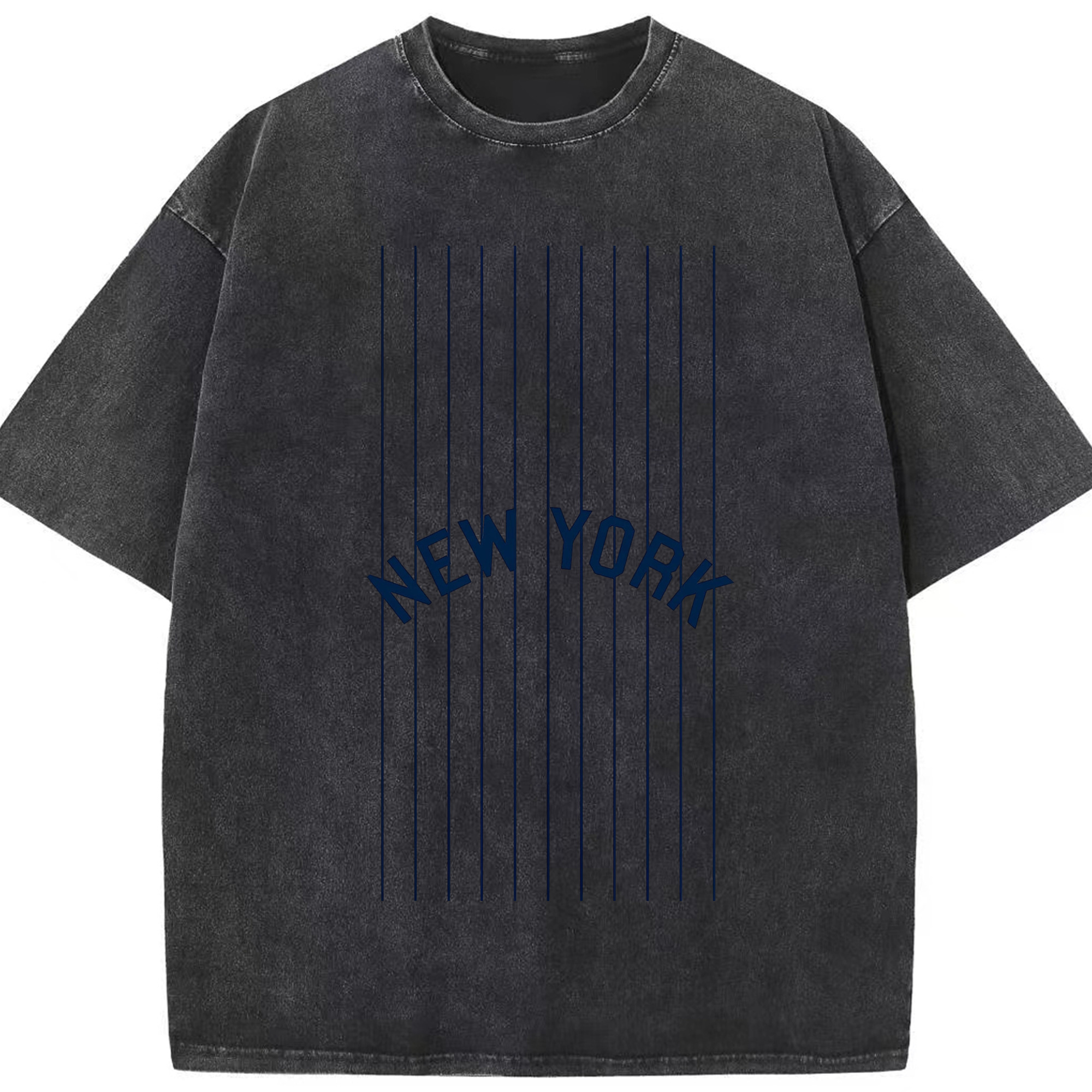 New York Yankees Pinstripe New York Washed Vintage Look 230g Cotton Oversized T-Shirt With Front Heat Transfer Print – Soft, Lightweight, Stylish Fit – Comfortable Casual Wear For Sports & Everyday Use