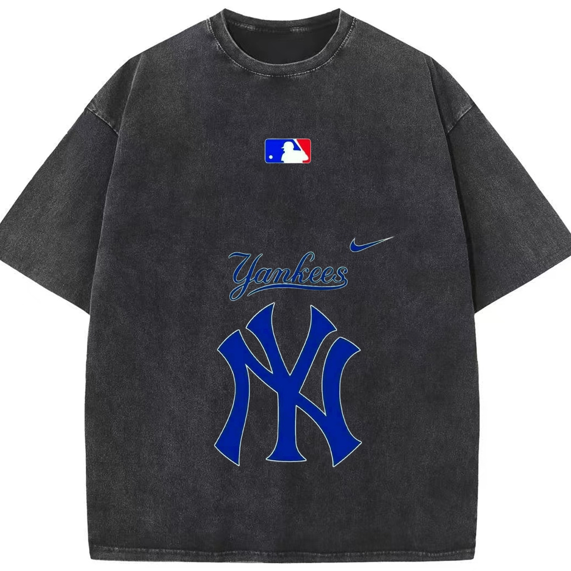 New York Yankees Blue Logo Washed Vintage Look 230g Cotton Oversized T-Shirt With Front Heat Transfer Print – Soft, Lightweight, Stylish Fit – Comfortable Casual Wear For Sports & Everyday Use