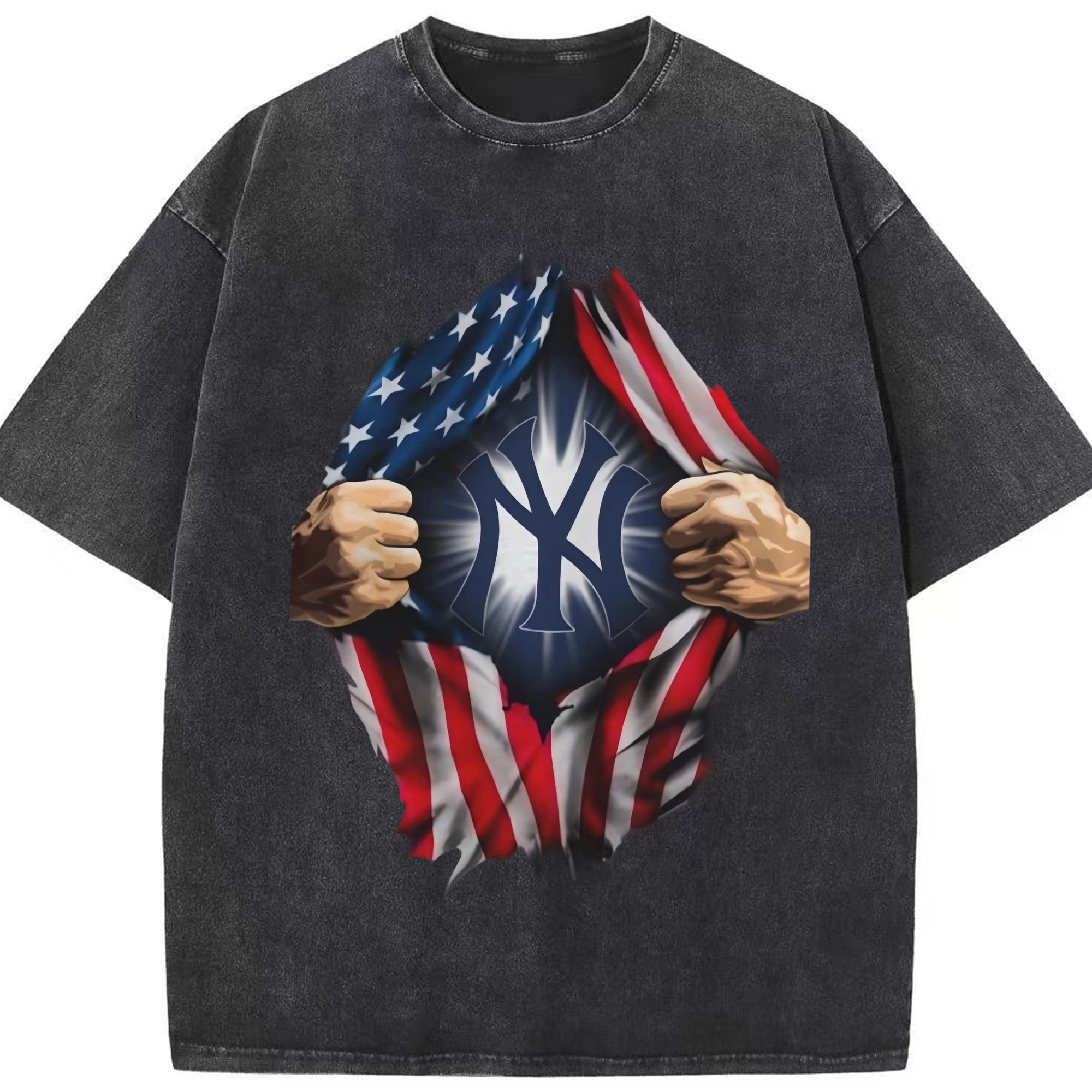 New York Yankees US Flag Yankees Inside Me Washed Vintage Look 230g Cotton Oversized T-Shirt With Front Heat Transfer Print – Soft, Lightweight, Stylish Fit – Comfortable Casual Wear For Sports & Everyday Use