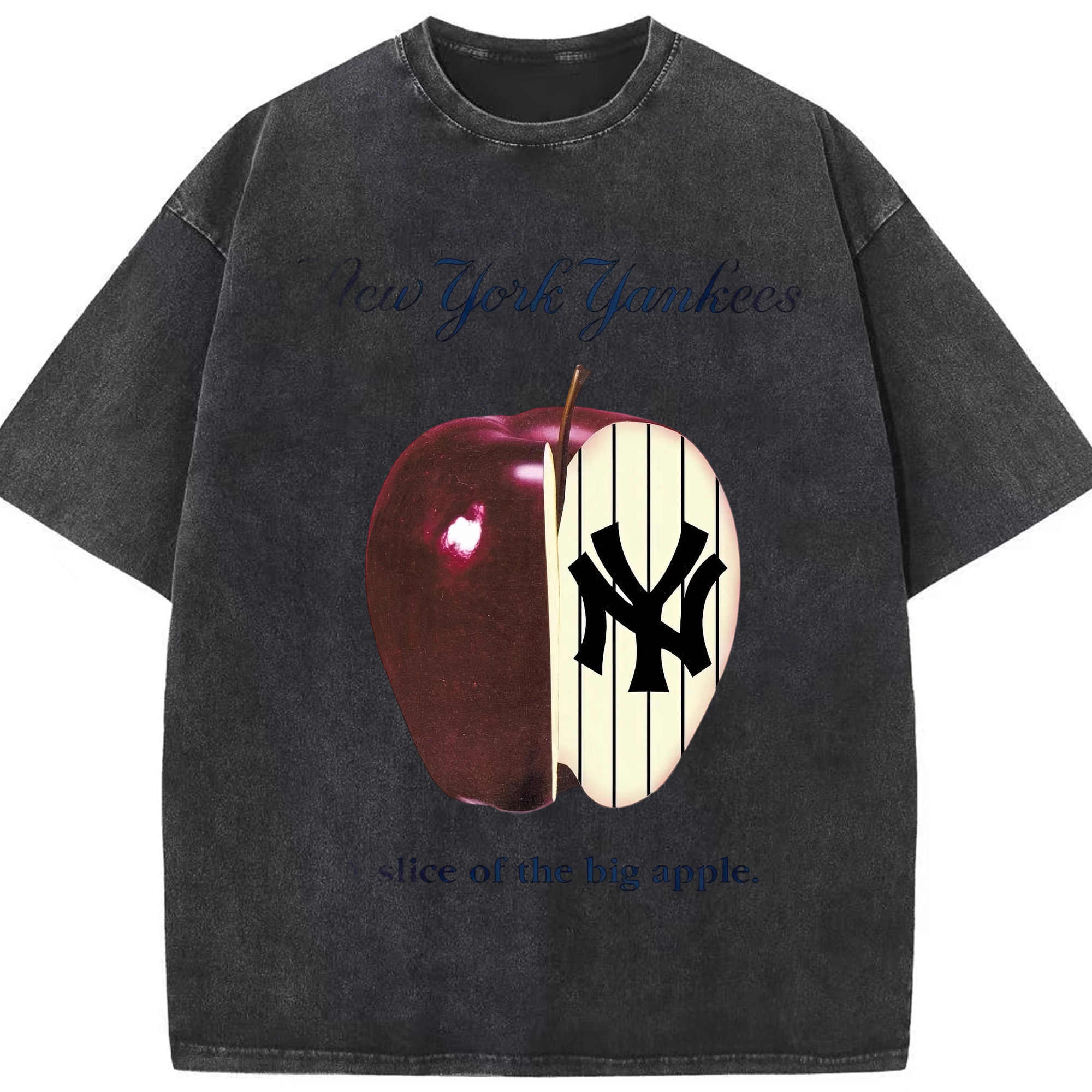 New York Yankees A Slice of The Big Apple Washed Vintage Look 230g Cotton Oversized T-Shirt With Front Heat Transfer Print – Soft, Lightweight, Stylish Fit – Comfortable Casual Wear For Sports & Everyday Use