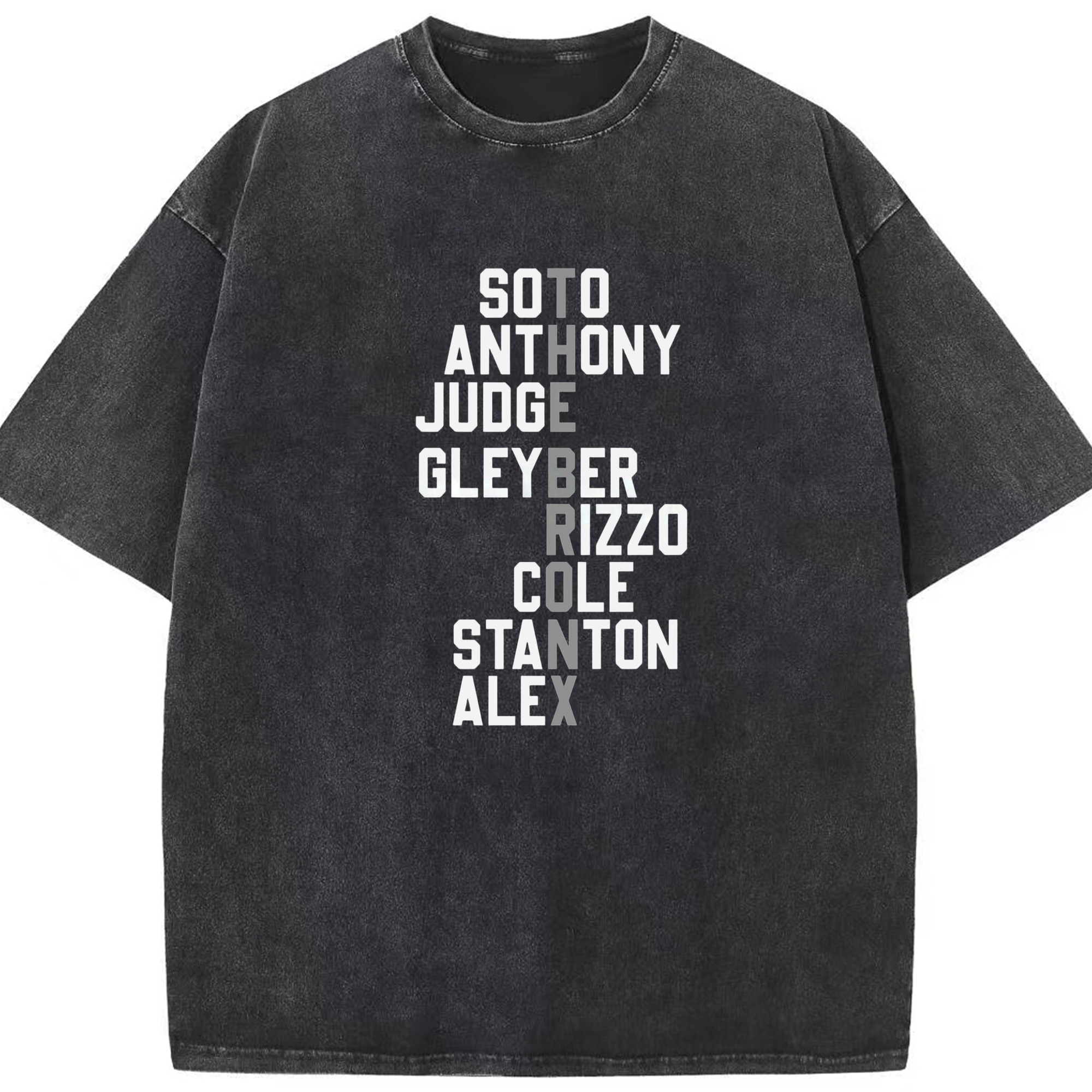 New York Yankees The Bronx Player Name Washed Vintage Look 230g Cotton Oversized T-Shirt With Front Heat Transfer Print – Soft, Lightweight, Stylish Fit – Comfortable Casual Wear For Sports & Everyday Use