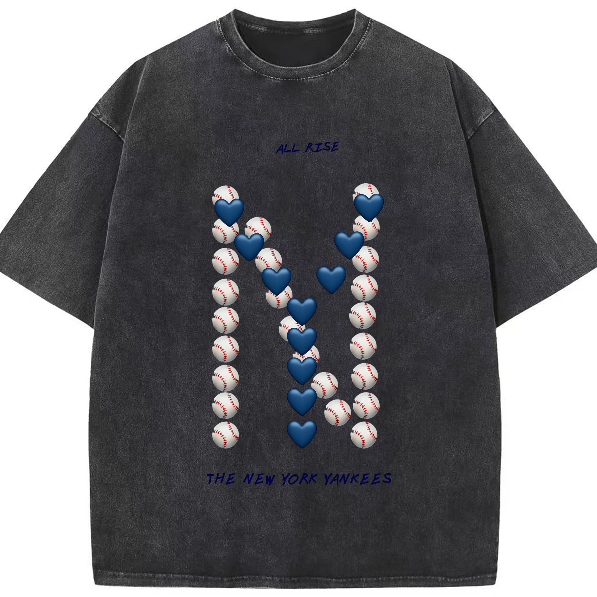 New York Yankees All Rise Love Baseball Washed Vintage Look 230g Cotton Oversized T-Shirt With Front Heat Transfer Print – Soft, Lightweight, Stylish Fit – Comfortable Casual Wear For Sports & Everyday Use