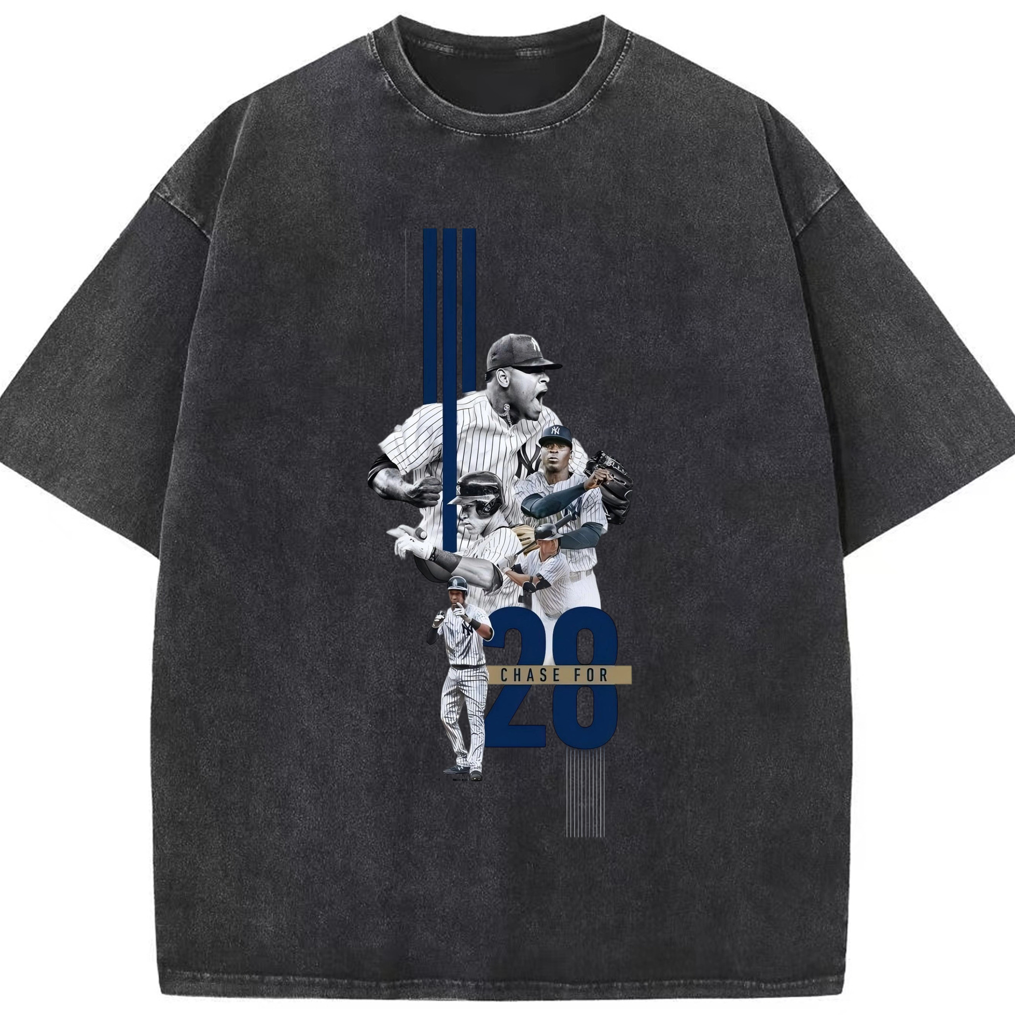 New York Yankees Chase For 28 Washed Vintage Look 230g Cotton Oversized T-Shirt With Front Heat Transfer Print – Soft, Lightweight, Stylish Fit – Comfortable Casual Wear For Sports & Everyday Use