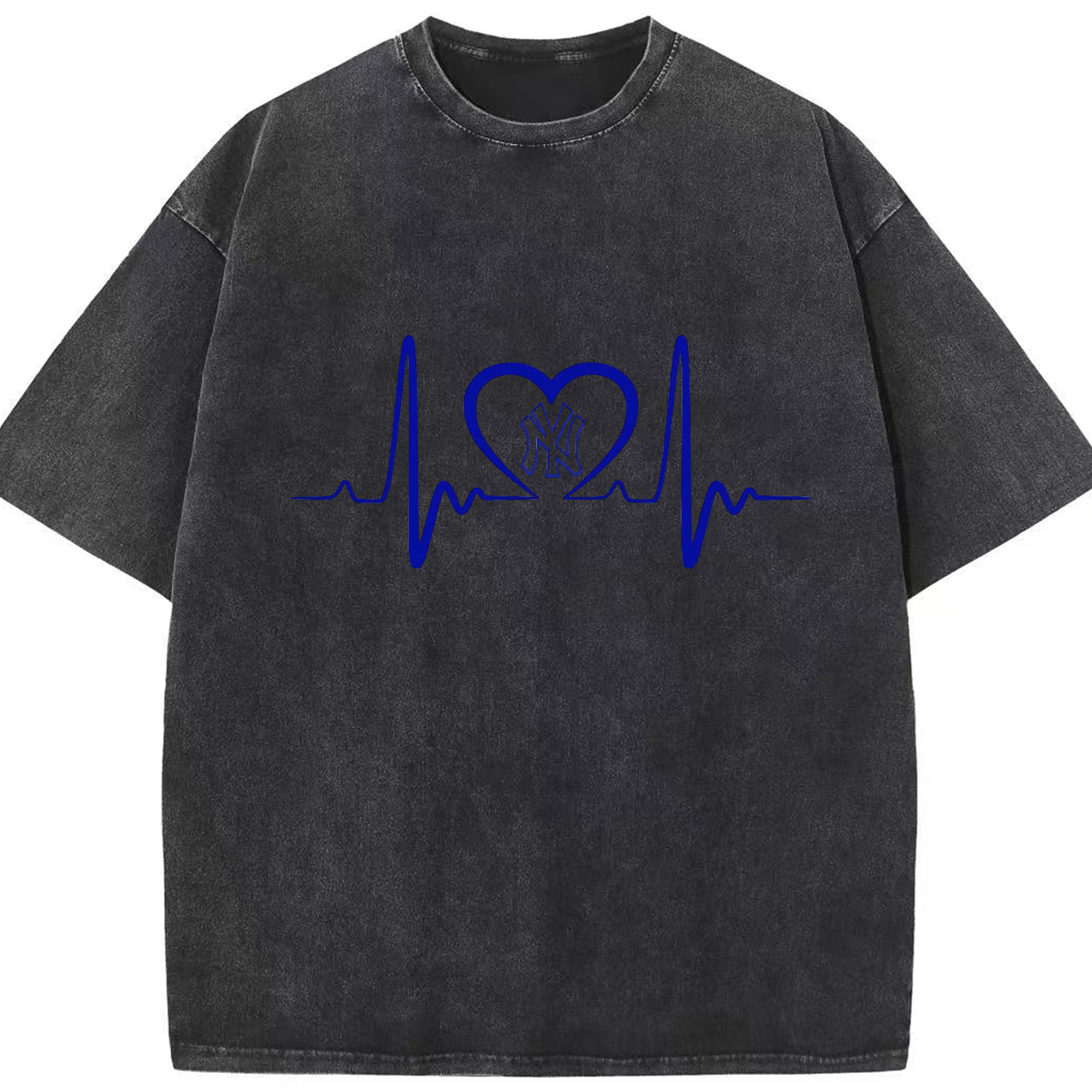 New York Yankees EKG Heart Line Washed Vintage Look 230g Cotton Oversized T-Shirt With Front Heat Transfer Print – Soft, Lightweight, Stylish Fit – Comfortable Casual Wear For Sports & Everyday Use