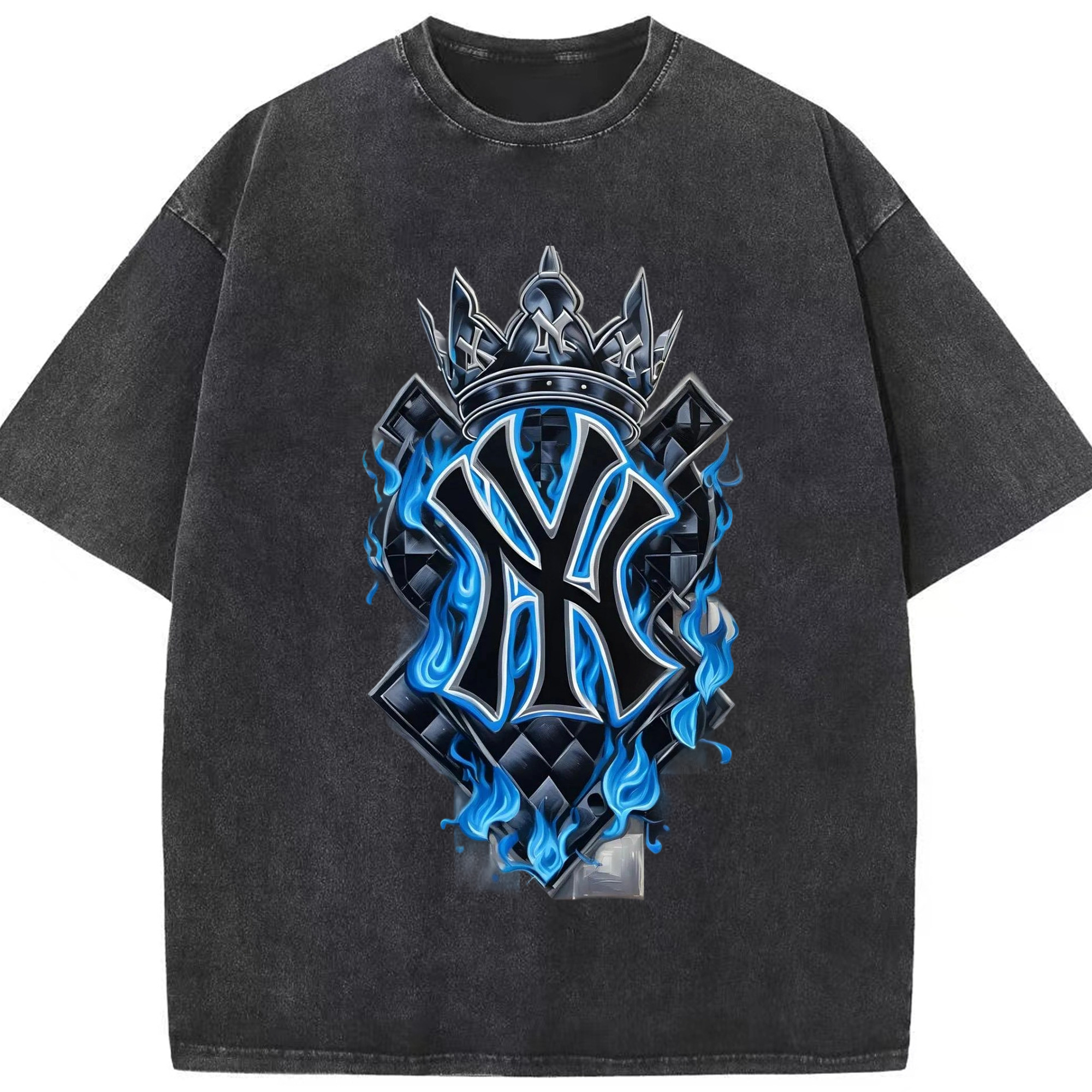 New York Yankees 285 Washed Vintage Look 230g Cotton Oversized T-Shirt With Front Heat Transfer Print – Soft, Lightweight, Stylish Fit – Comfortable Casual Wear For Sports & Everyday Use