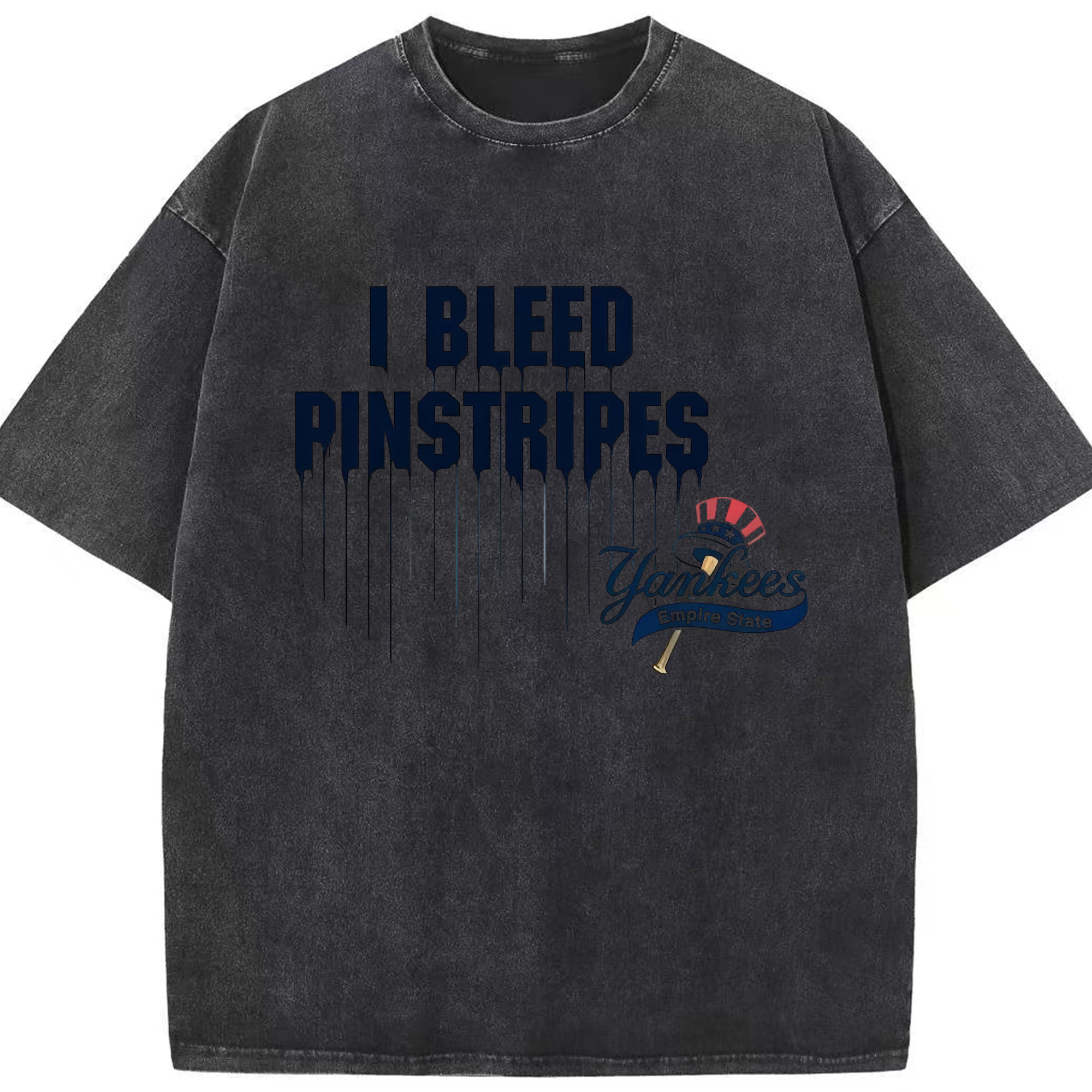 New York Yankees I Bleed Pinstripes Washed Vintage Look 230g Cotton Oversized T-Shirt With Front Heat Transfer Print – Soft, Lightweight, Stylish Fit – Comfortable Casual Wear For Sports & Everyday Use