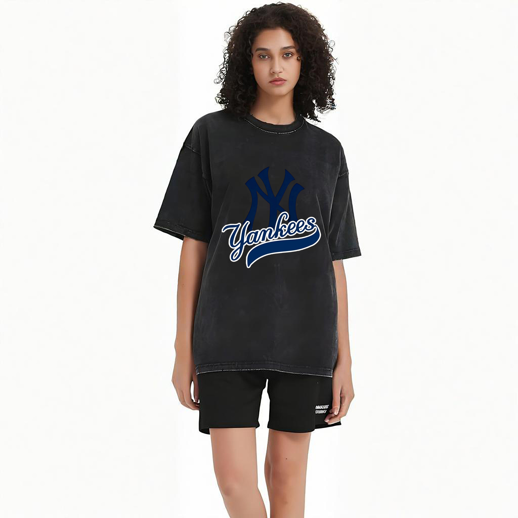 New York Yankees Blue Logo Washed Vintage Look 230g Cotton Oversized T-Shirt With Front Heat Transfer Print – Soft, Lightweight, Stylish Fit – Comfortable Casual Wear For Sports & Everyday Use