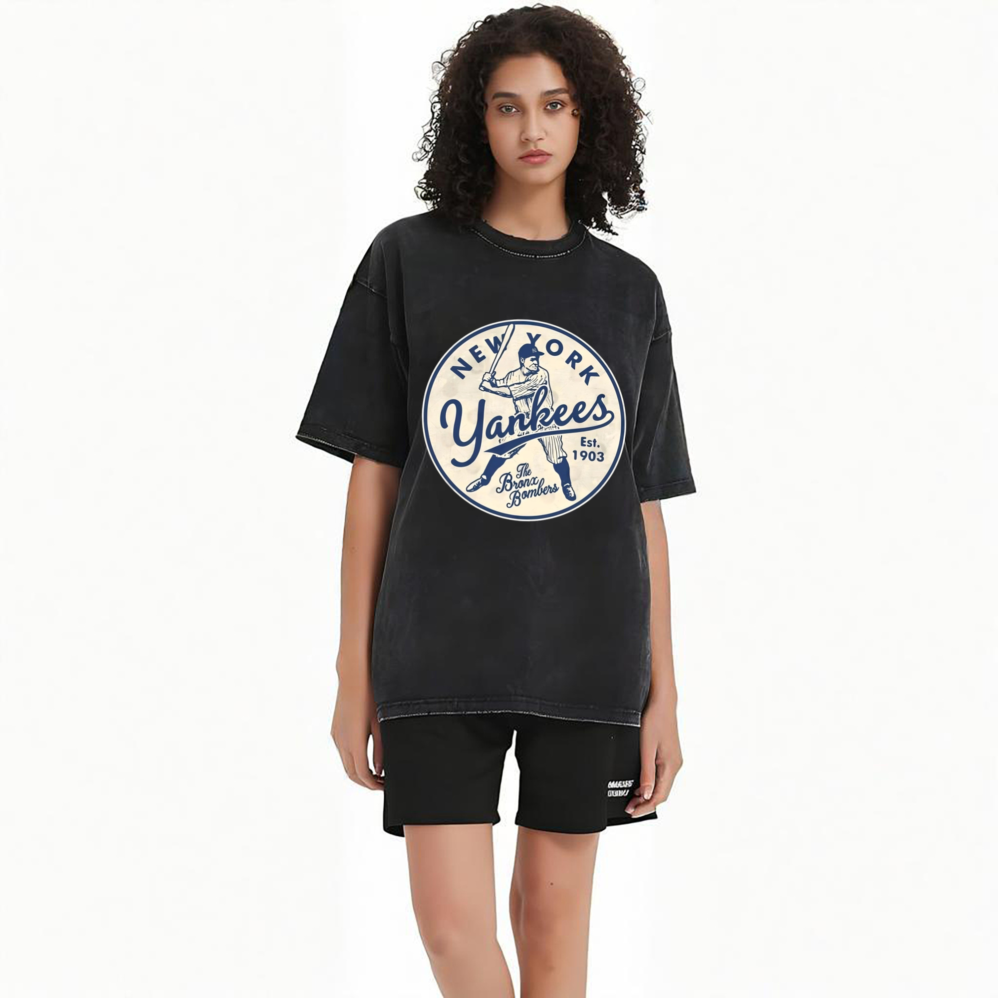 New York Yankees The Bronx Bombers Estd 1903 Washed Vintage Look 230g Cotton Oversized T-Shirt With Front Heat Transfer Print – Soft, Lightweight, Stylish Fit – Comfortable Casual Wear For Sports & Everyday Use