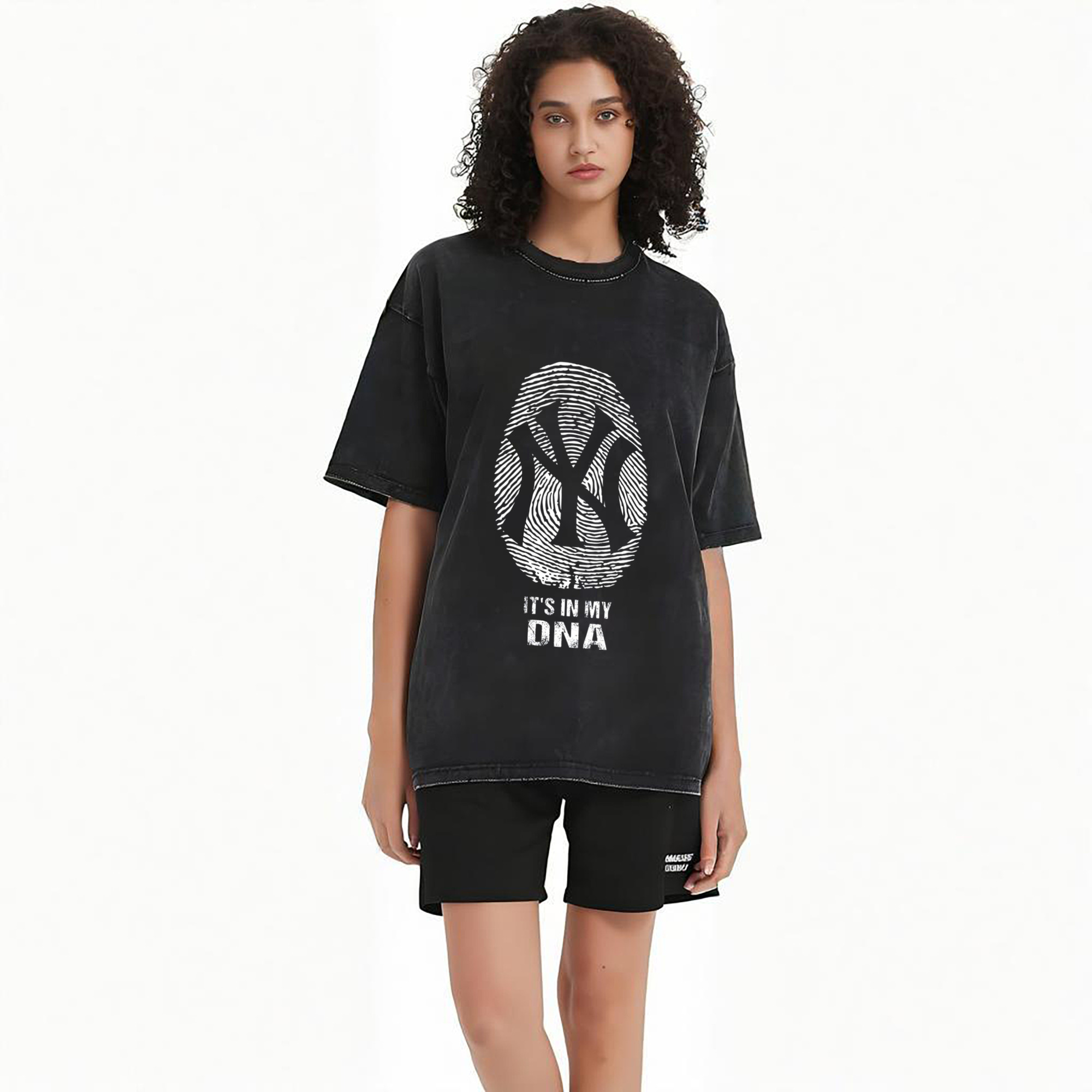 New York Yankees It's In My DNA Washed Vintage Look 230g Cotton Oversized T-Shirt With Front Heat Transfer Print – Soft, Lightweight, Stylish Fit – Comfortable Casual Wear For Sports & Everyday Use