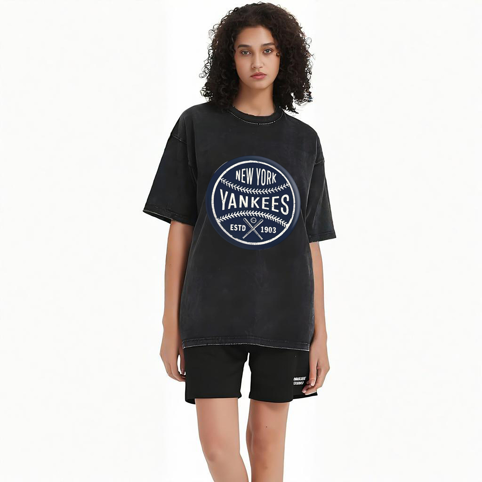New York Yankees Estd 1903 Washed Vintage Look 230g Cotton Oversized T-Shirt With Front Heat Transfer Print – Soft, Lightweight, Stylish Fit – Comfortable Casual Wear For Sports & Everyday Use