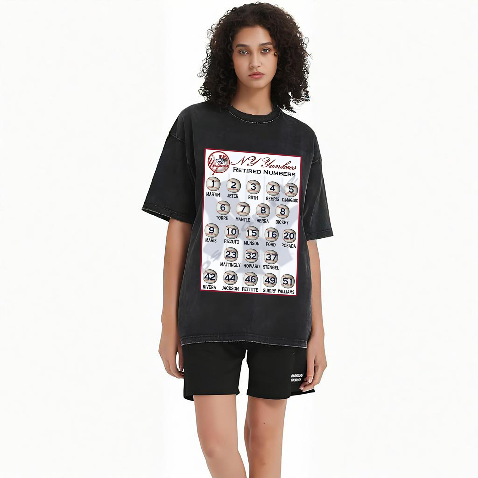 New York Yankees Retired Numbers Washed Vintage Look 230g Cotton Oversized T-Shirt With Front Heat Transfer Print – Soft, Lightweight, Stylish Fit – Comfortable Casual Wear For Sports & Everyday Use