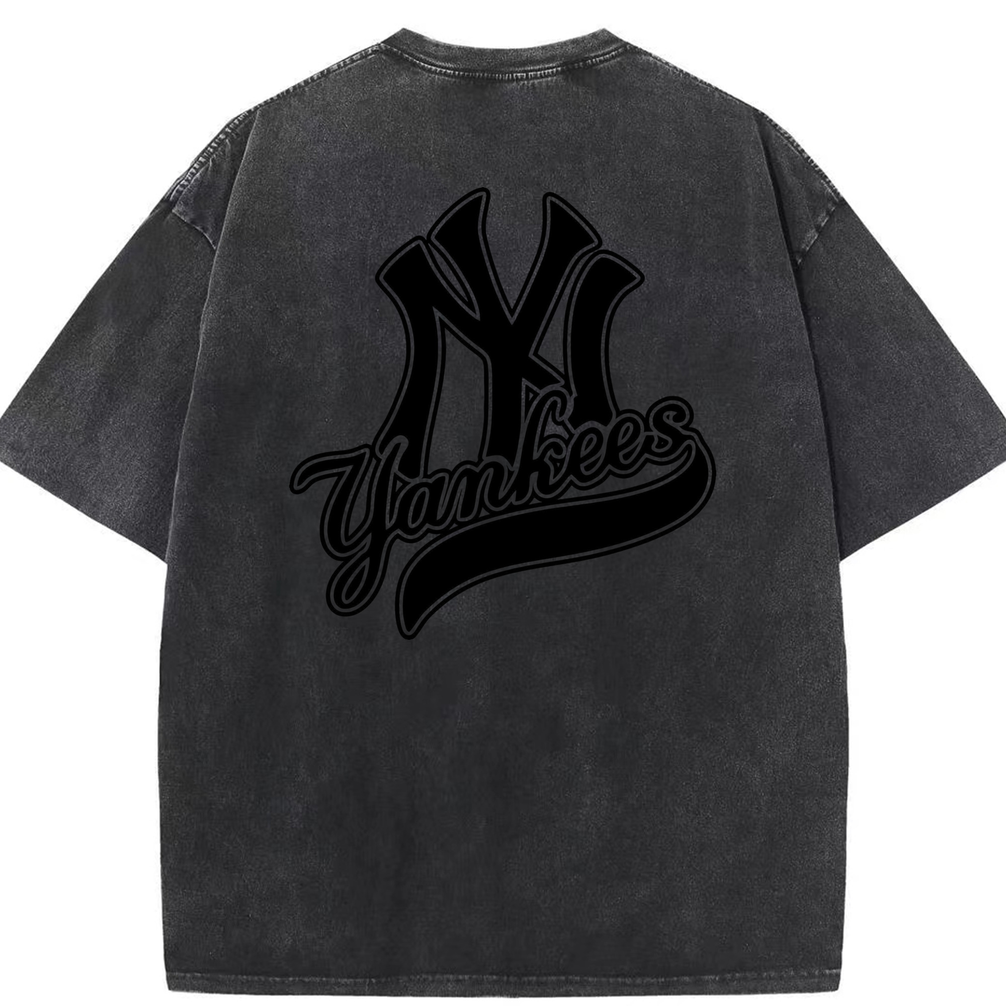 New York Yankees Black Logo Washed Vintage 230g Cotton Oversized T-Shirt With Back Heat Transfer Print – Soft, Lightweight & Stylish – Comfortable Casual Wear For Sports & Everyday Use