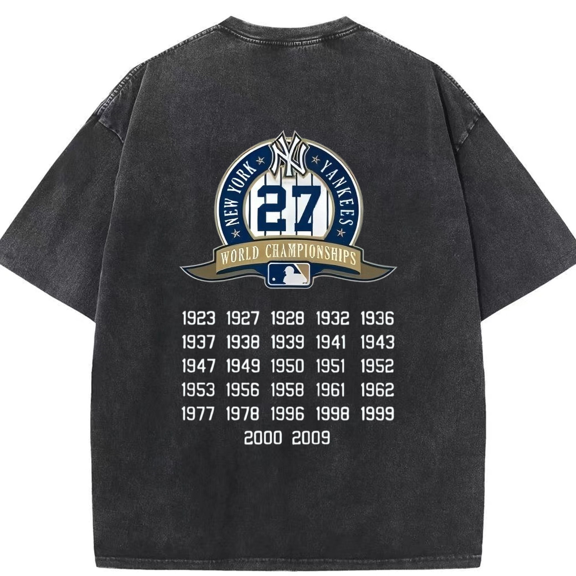 New York Yankees 27 WS Championships Washed Vintage 230g Cotton Oversized T-Shirt With Back Heat Transfer Print – Soft, Lightweight & Stylish – Comfortable Casual Wear For Sports & Everyday Use