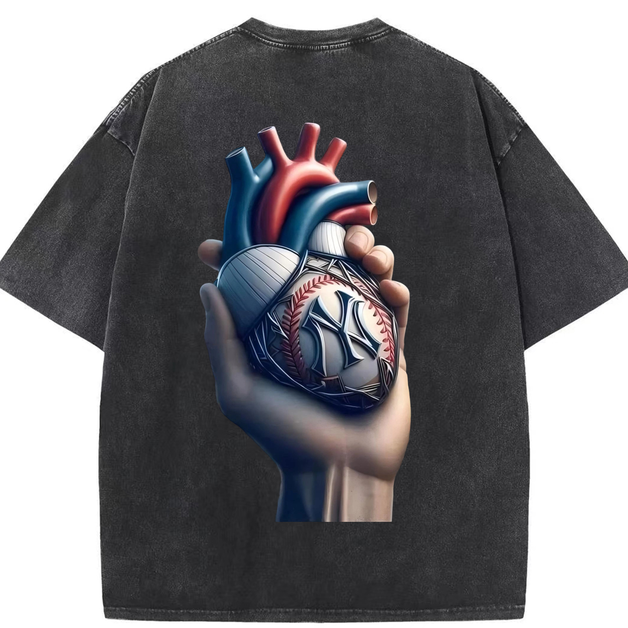 New York Yankees Heart Washed Vintage 230g Cotton Oversized T-Shirt With Back Heat Transfer Print – Soft, Lightweight & Stylish – Comfortable Casual Wear For Sports & Everyday Use