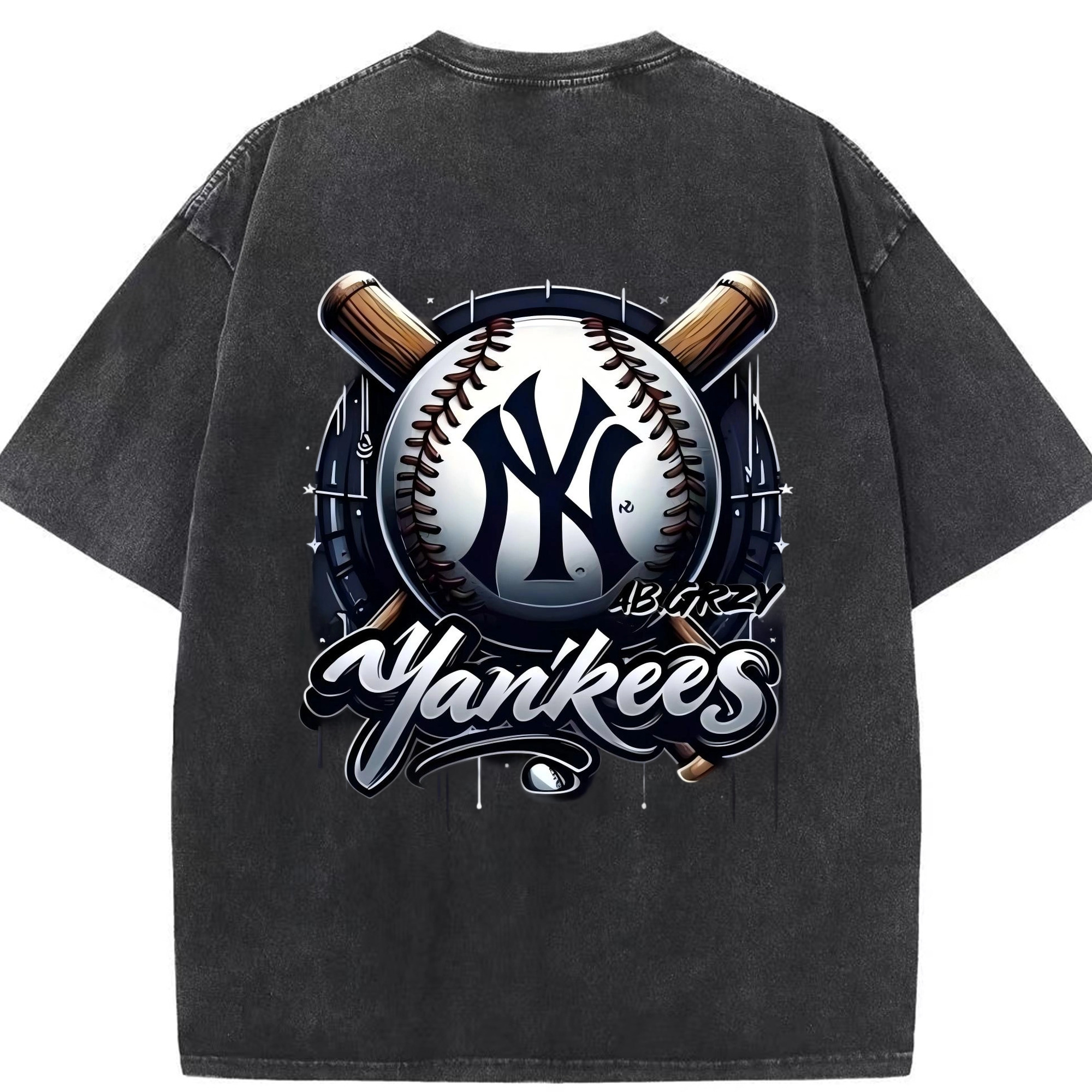 New York Yankees Baseball Washed Vintage 230g Cotton Oversized T-Shirt With Back Heat Transfer Print – Soft, Lightweight & Stylish – Comfortable Casual Wear For Sports & Everyday Use