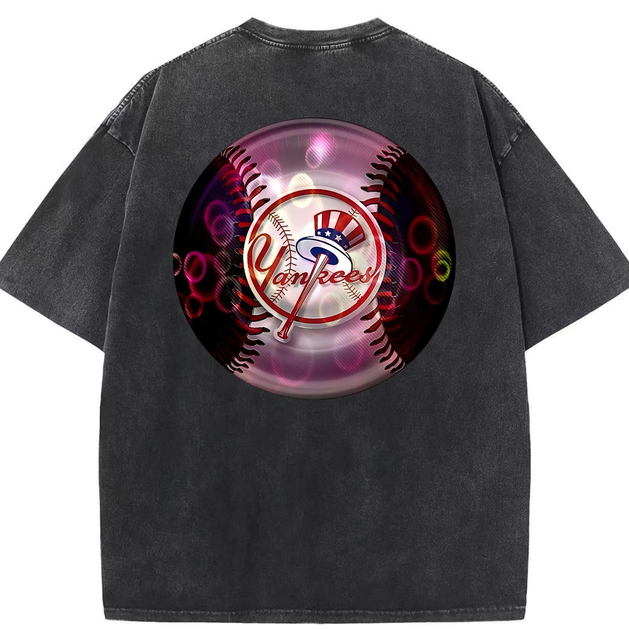 New York Yankees Colorful Logo Washed Vintage 230g Cotton Oversized T-Shirt With Back Heat Transfer Print – Soft, Lightweight & Stylish – Comfortable Casual Wear For Sports & Everyday Use