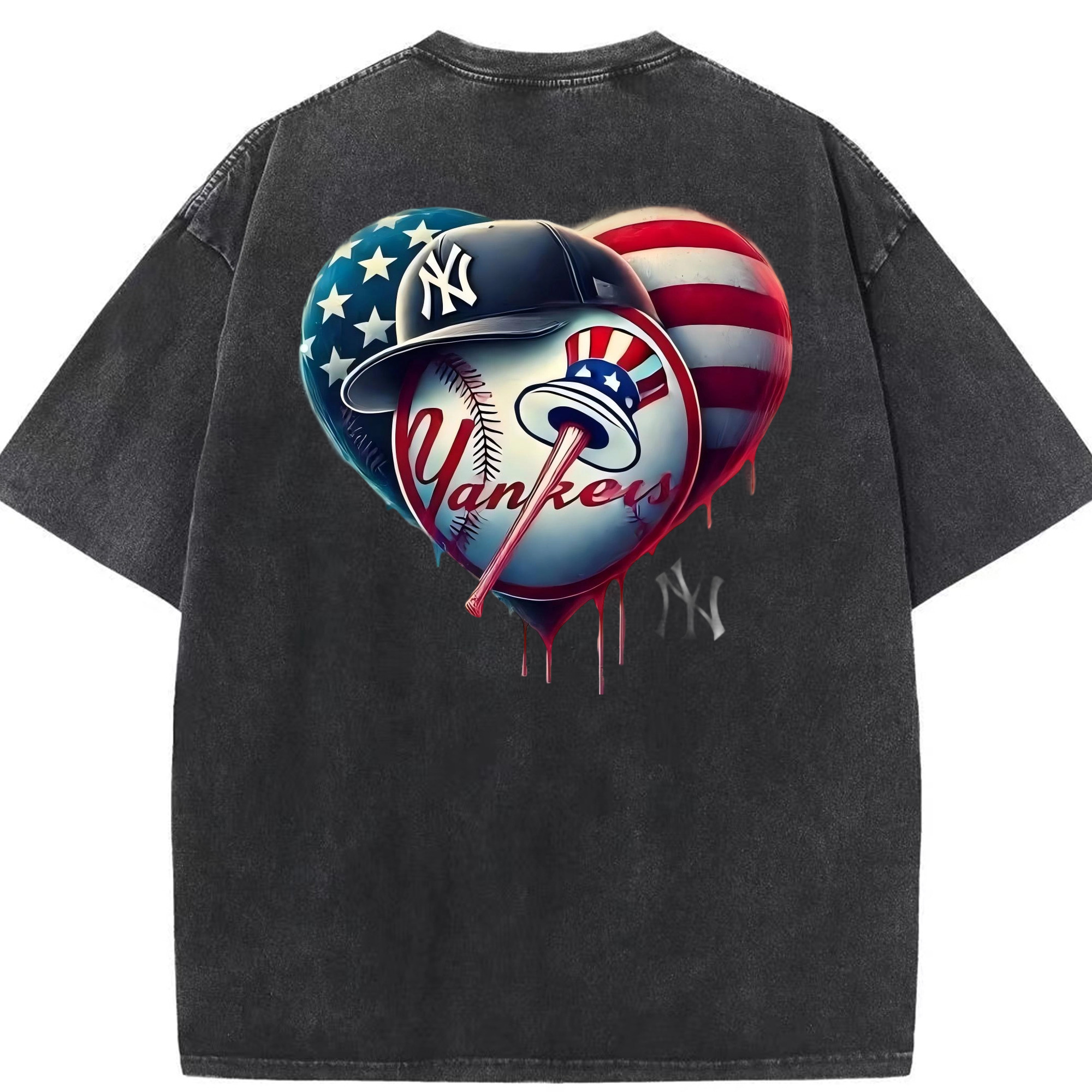 New York Yankees Heart Washed Vintage 230g Cotton Oversized T-Shirt With Back Heat Transfer Print – Soft, Lightweight & Stylish – Comfortable Casual Wear For Sports & Everyday Use