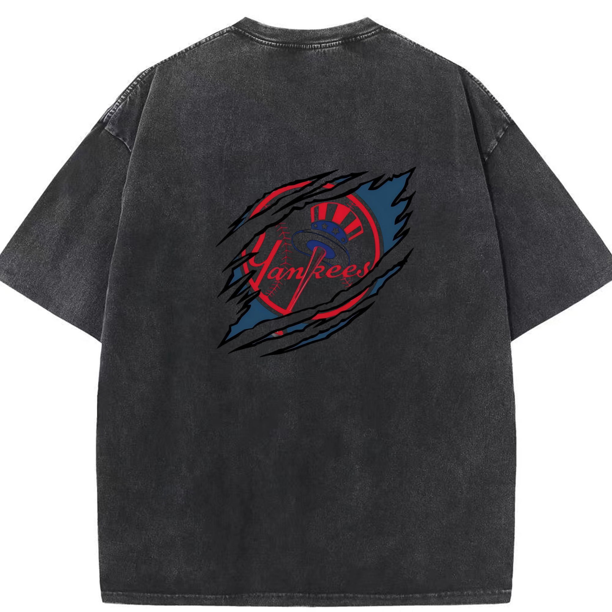 New York Yankees Claw Logo Washed Vintage 230g Cotton Oversized T-Shirt With Back Heat Transfer Print – Soft, Lightweight & Stylish – Comfortable Casual Wear For Sports & Everyday Use