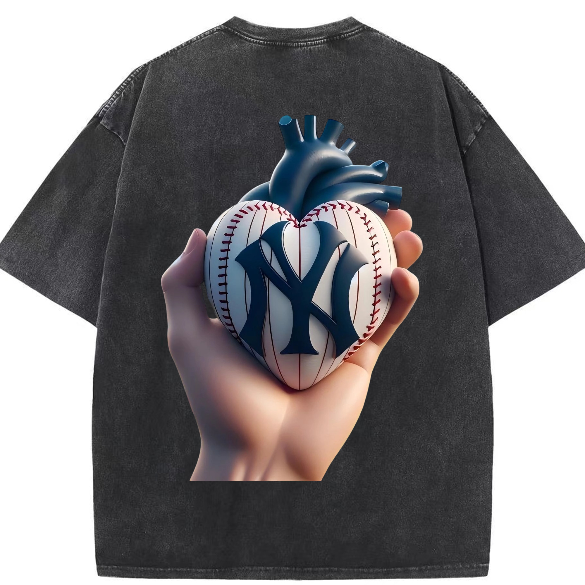 New York Yankees Heart Washed Vintage 230g Cotton Oversized T-Shirt With Back Heat Transfer Print – Soft, Lightweight & Stylish – Comfortable Casual Wear For Sports & Everyday Use