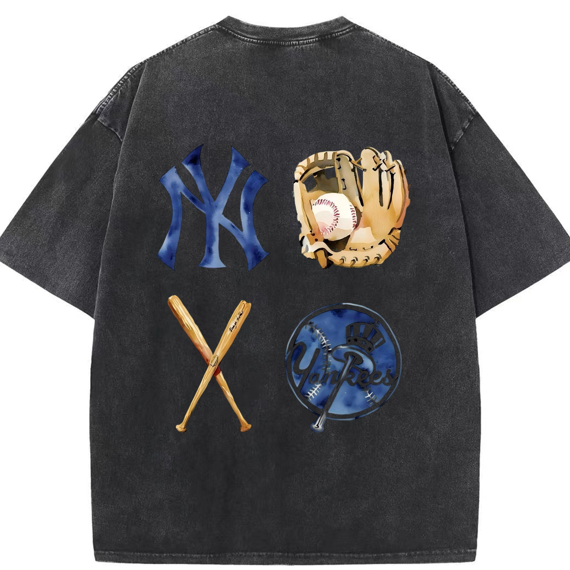 New York Yankees Baseball Washed Vintage 230g Cotton Oversized T-Shirt With Back Heat Transfer Print – Soft, Lightweight & Stylish – Comfortable Casual Wear For Sports & Everyday Use