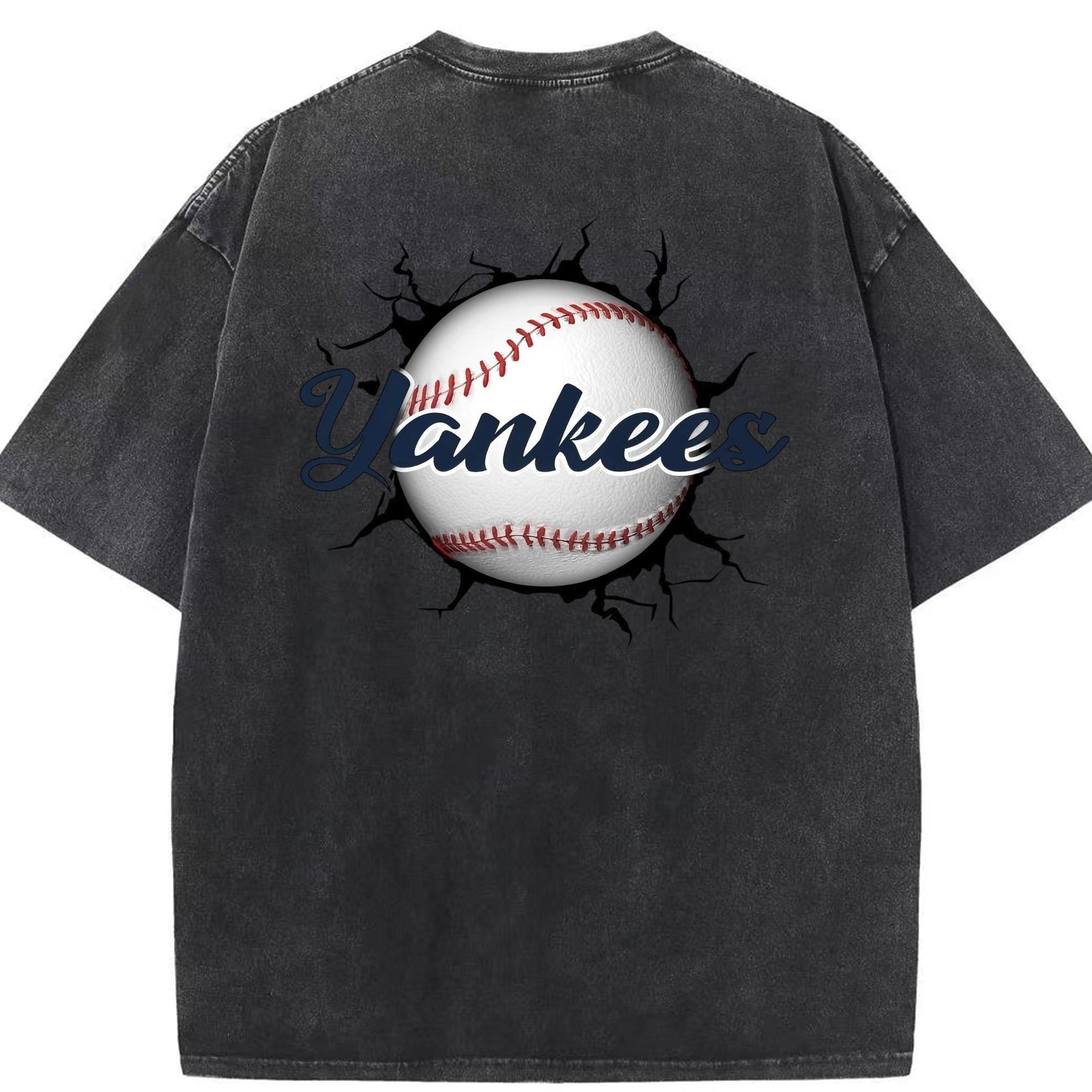 Yankees Baseball Wall And Art Washed Vintage 230g Cotton Oversized T-Shirt With Back Heat Transfer Print – Soft, Lightweight & Stylish – Comfortable Casual Wear For Sports & Everyday Use