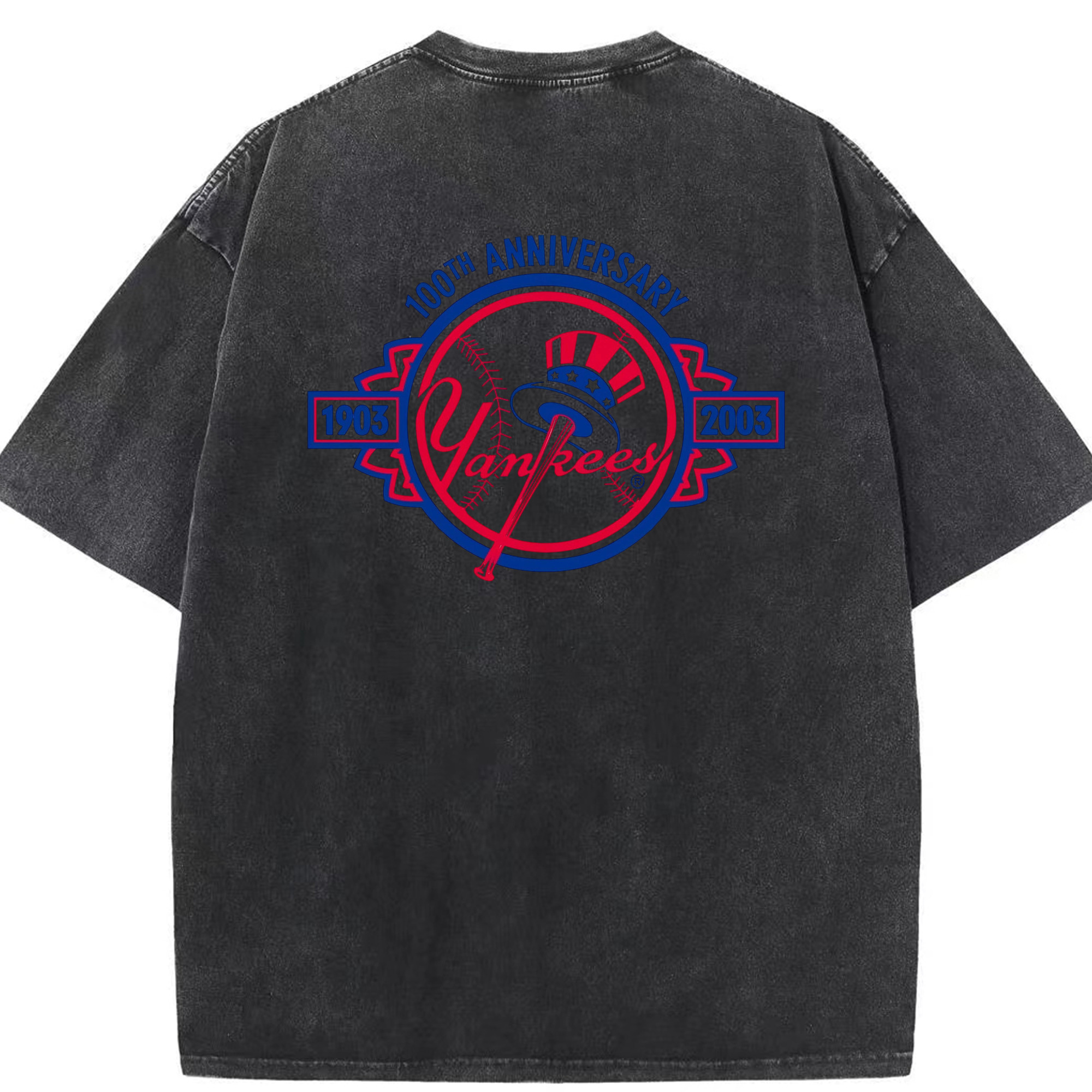 New York Yankees 100th Anniversary 1903-2003 Washed Vintage 230g Cotton Oversized T-Shirt With Back Heat Transfer Print – Soft, Lightweight & Stylish – Comfortable Casual Wear For Sports & Everyday Use
