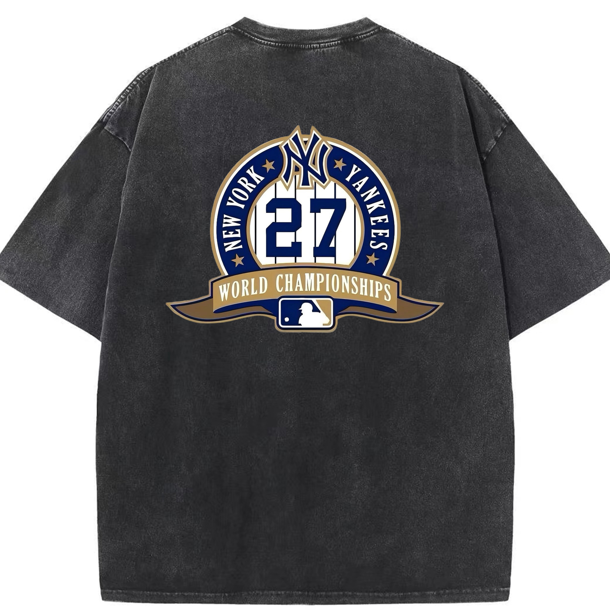 New York Yankees 27 World Championships Washed Vintage 230g Cotton Oversized T-Shirt With Back Heat Transfer Print – Soft, Lightweight & Stylish – Comfortable Casual Wear For Sports & Everyday Use