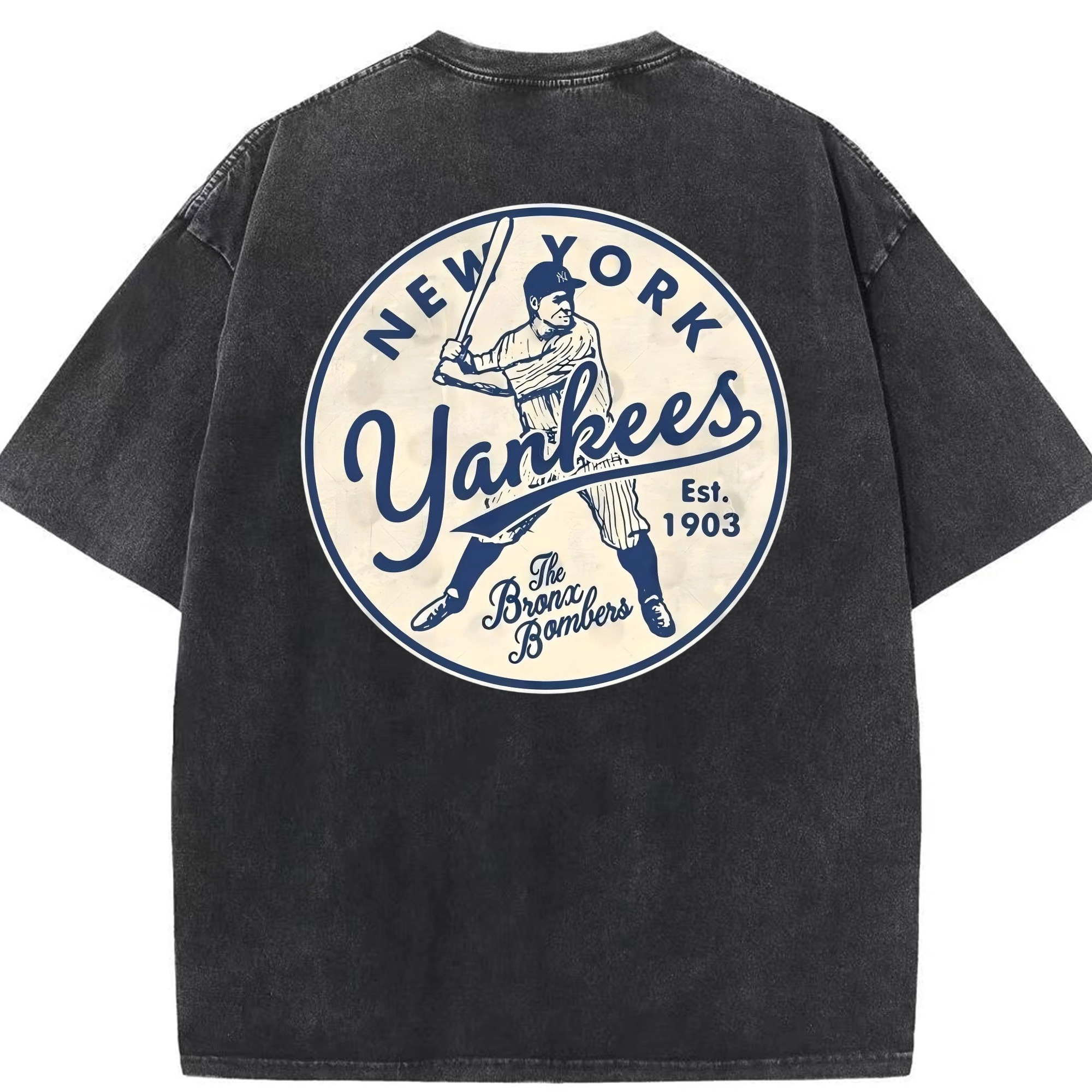 New York Yankees The Bronx Bombers Estd 1903 Washed Vintage 230g Cotton Oversized T-Shirt With Back Heat Transfer Print – Soft, Lightweight & Stylish – Comfortable Casual Wear For Sports & Everyday Use