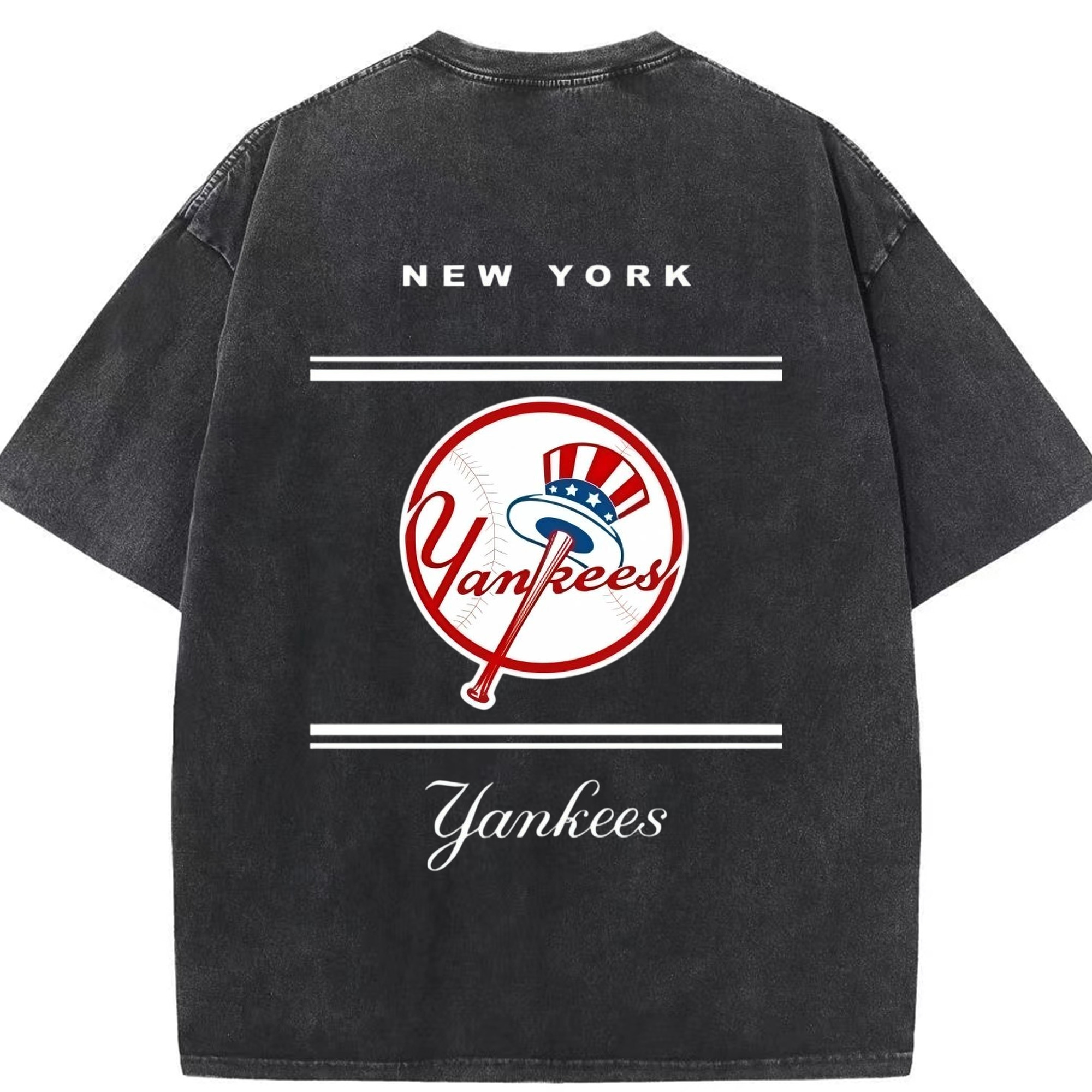 New York Yankees Logo Washed Vintage 230g Cotton Oversized T-Shirt With Back Heat Transfer Print – Soft, Lightweight & Stylish – Comfortable Casual Wear For Sports & Everyday Use