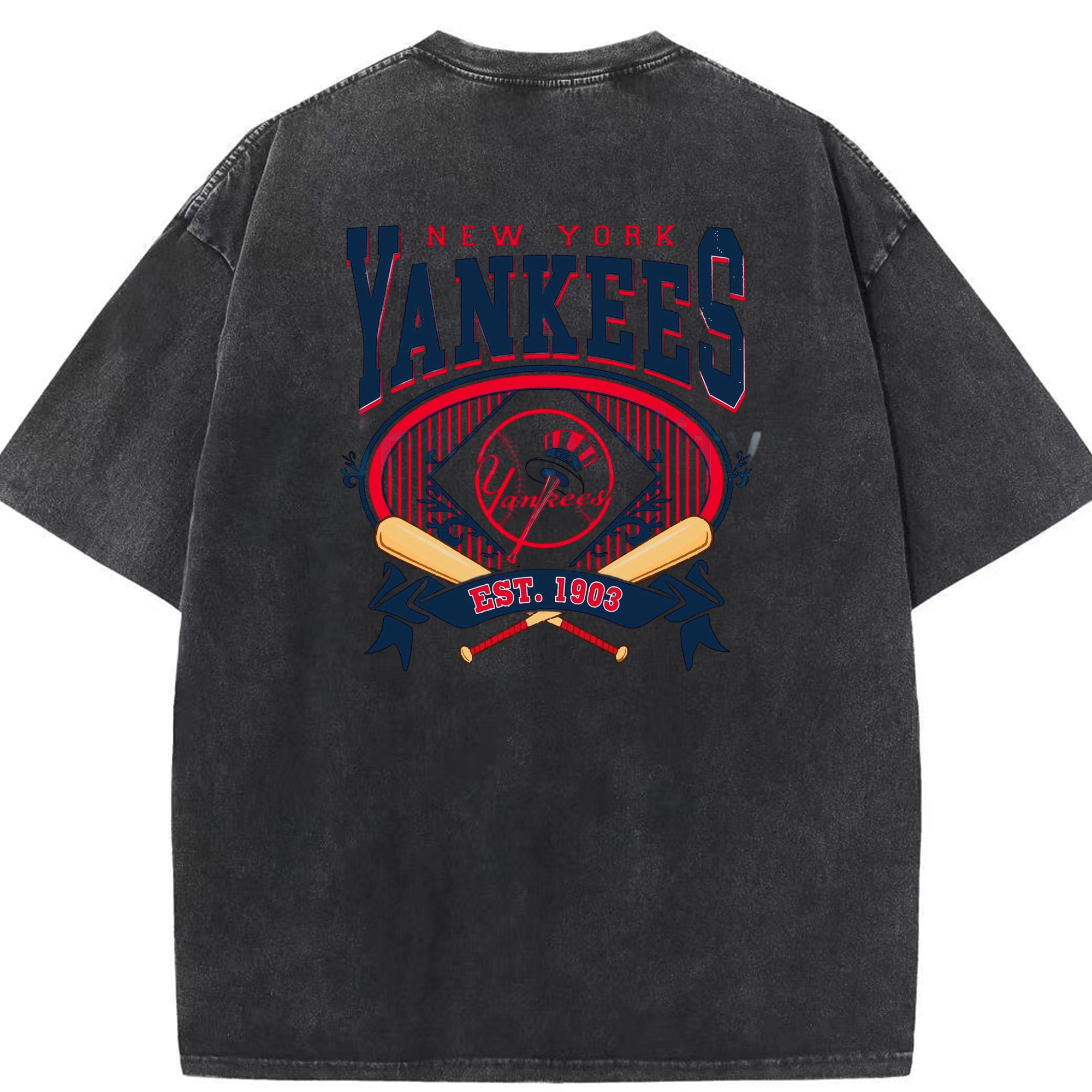 New York Yankees Vintage Est.1903 Washed Vintage 230g Cotton Oversized T-Shirt With Back Heat Transfer Print – Soft, Lightweight & Stylish – Comfortable Casual Wear For Sports & Everyday Use