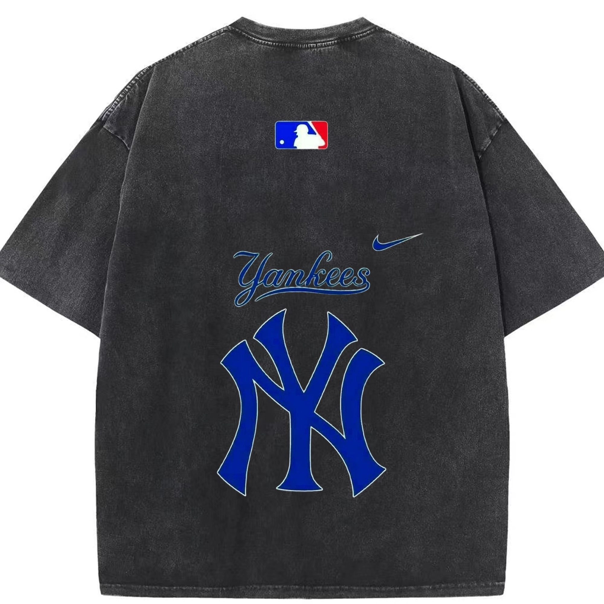 New York Yankees Blue Logo Washed Vintage 230g Cotton Oversized T-Shirt With Back Heat Transfer Print – Soft, Lightweight & Stylish – Comfortable Casual Wear For Sports & Everyday Use