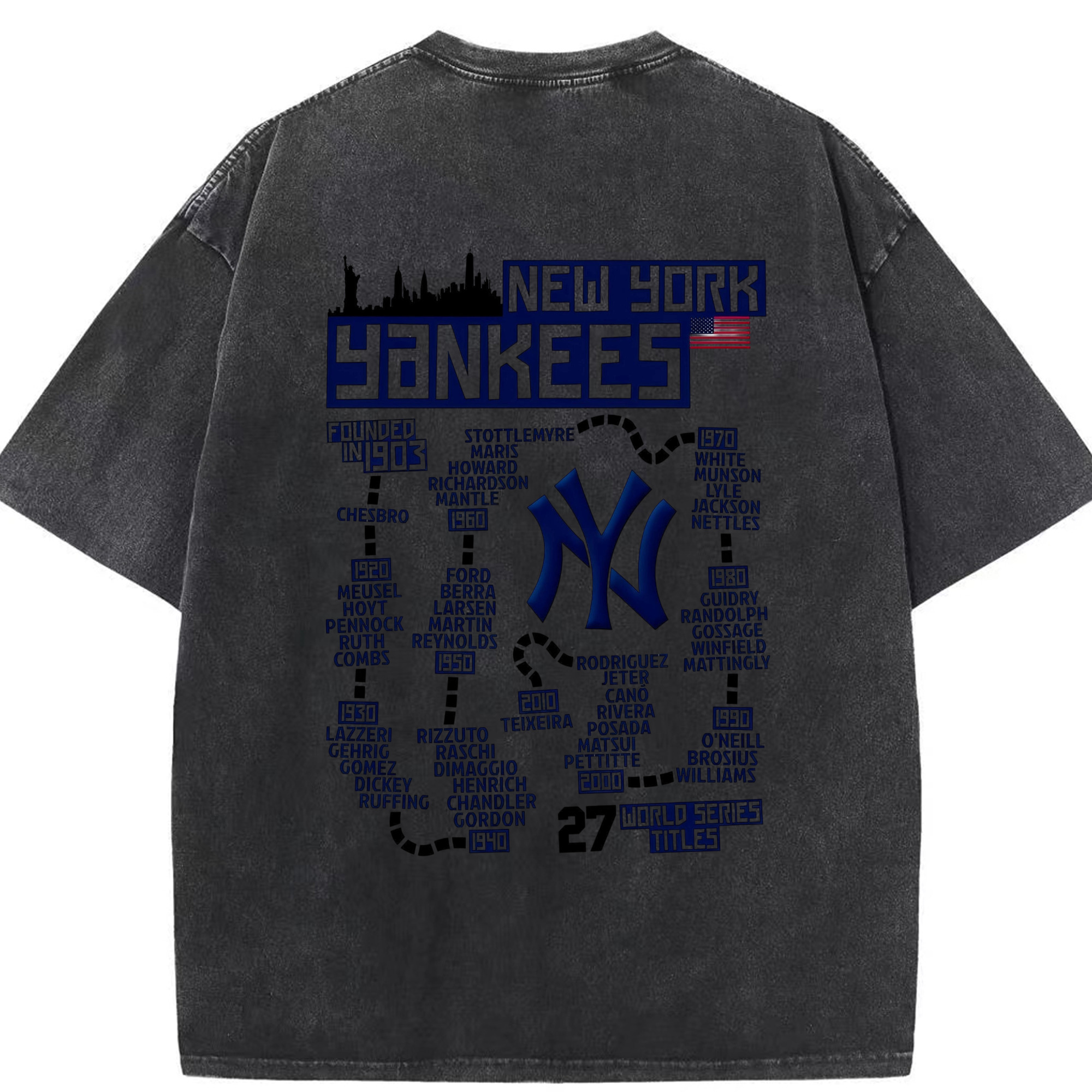 New York Yankees 27 World Series Titles Washed Vintage 230g Cotton Oversized T-Shirt With Back Heat Transfer Print – Soft, Lightweight & Stylish – Comfortable Casual Wear For Sports & Everyday Use