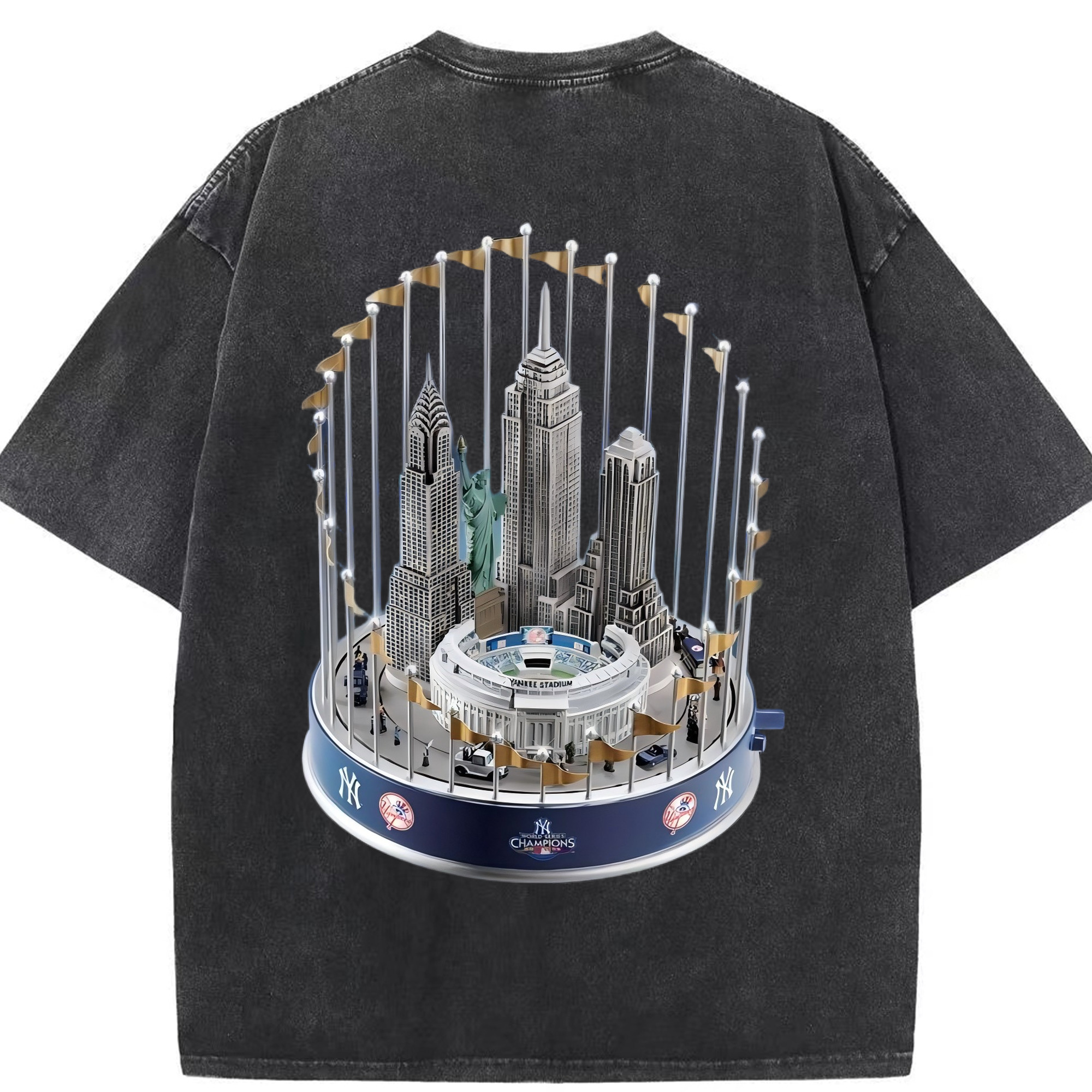 New York Yankees WS Champions Cup Washed Vintage 230g Cotton Oversized T-Shirt With Back Heat Transfer Print – Soft, Lightweight & Stylish – Comfortable Casual Wear For Sports & Everyday Use