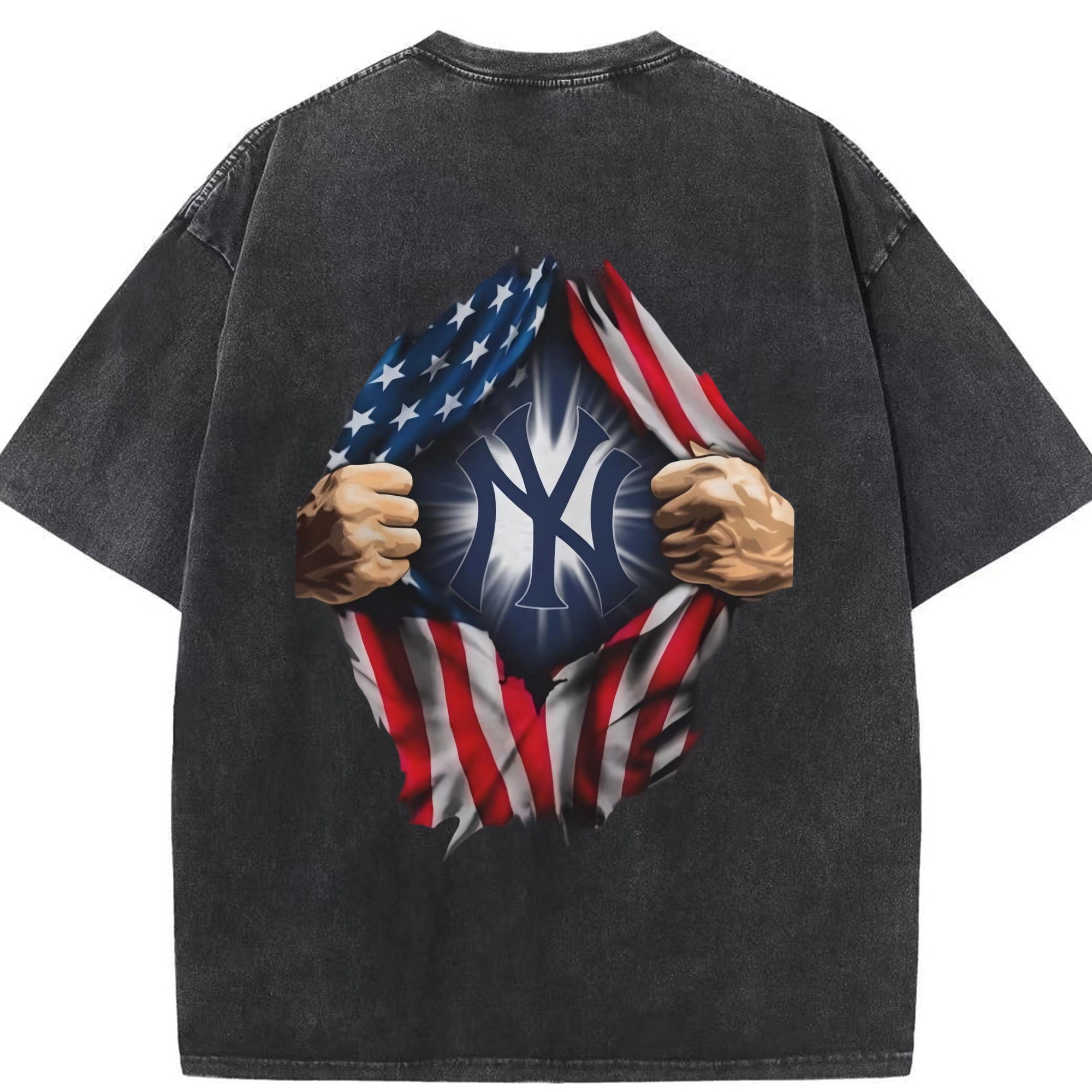New York Yankees US Flag Yankees Inside Me Washed Vintage 230g Cotton Oversized T-Shirt With Back Heat Transfer Print – Soft, Lightweight & Stylish – Comfortable Casual Wear For Sports & Everyday Use