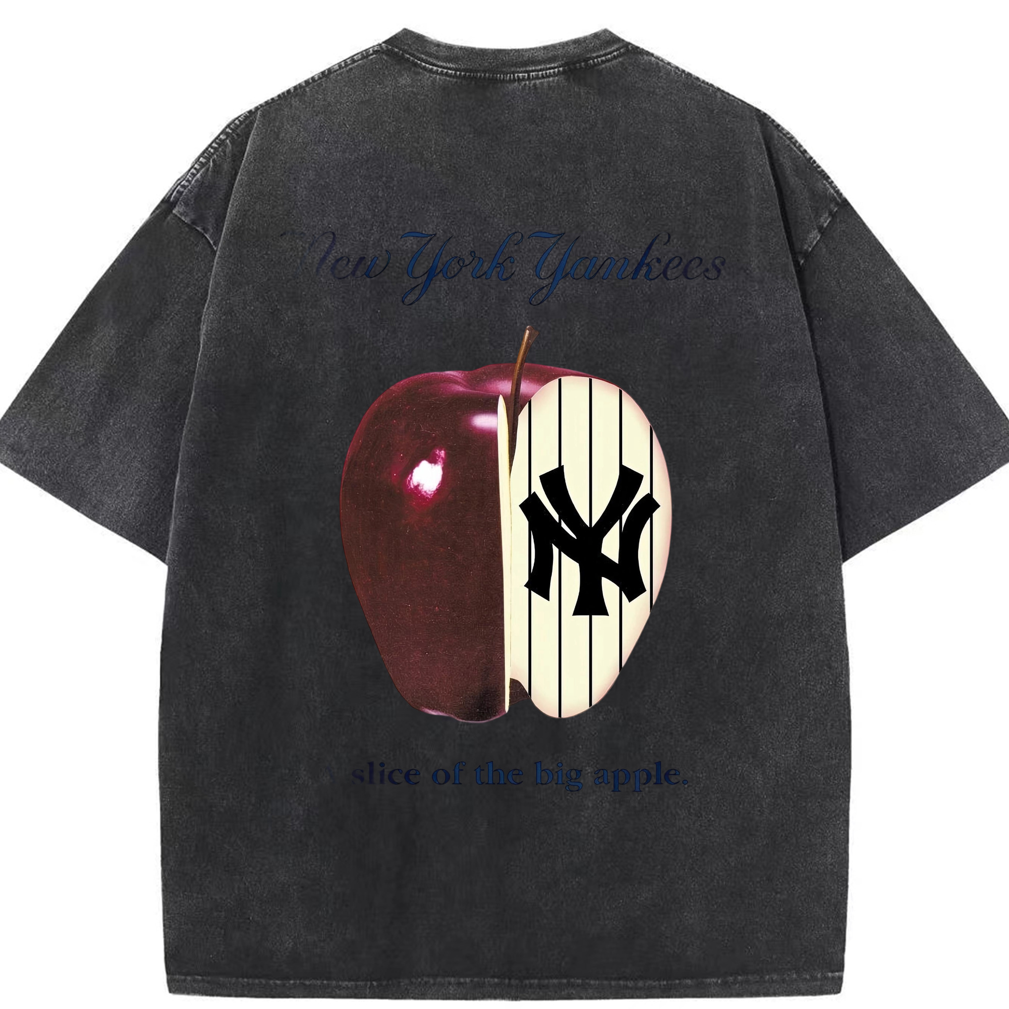 New York Yankees A Slice of The Big Apple Washed Vintage 230g Cotton Oversized T-Shirt With Back Heat Transfer Print – Soft, Lightweight & Stylish – Comfortable Casual Wear For Sports & Everyday Use