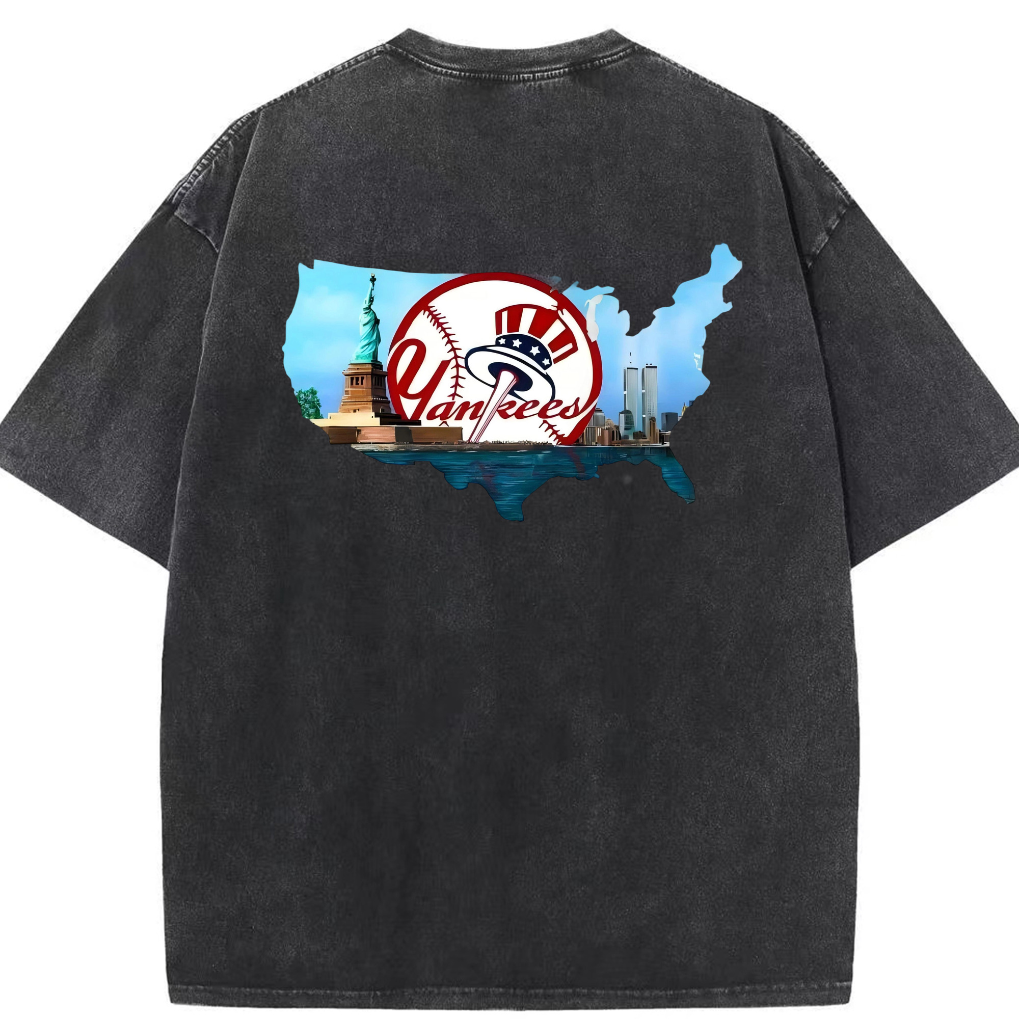 New York Yankees Whole USA Washed Vintage 230g Cotton Oversized T-Shirt With Back Heat Transfer Print – Soft, Lightweight & Stylish – Comfortable Casual Wear For Sports & Everyday Use