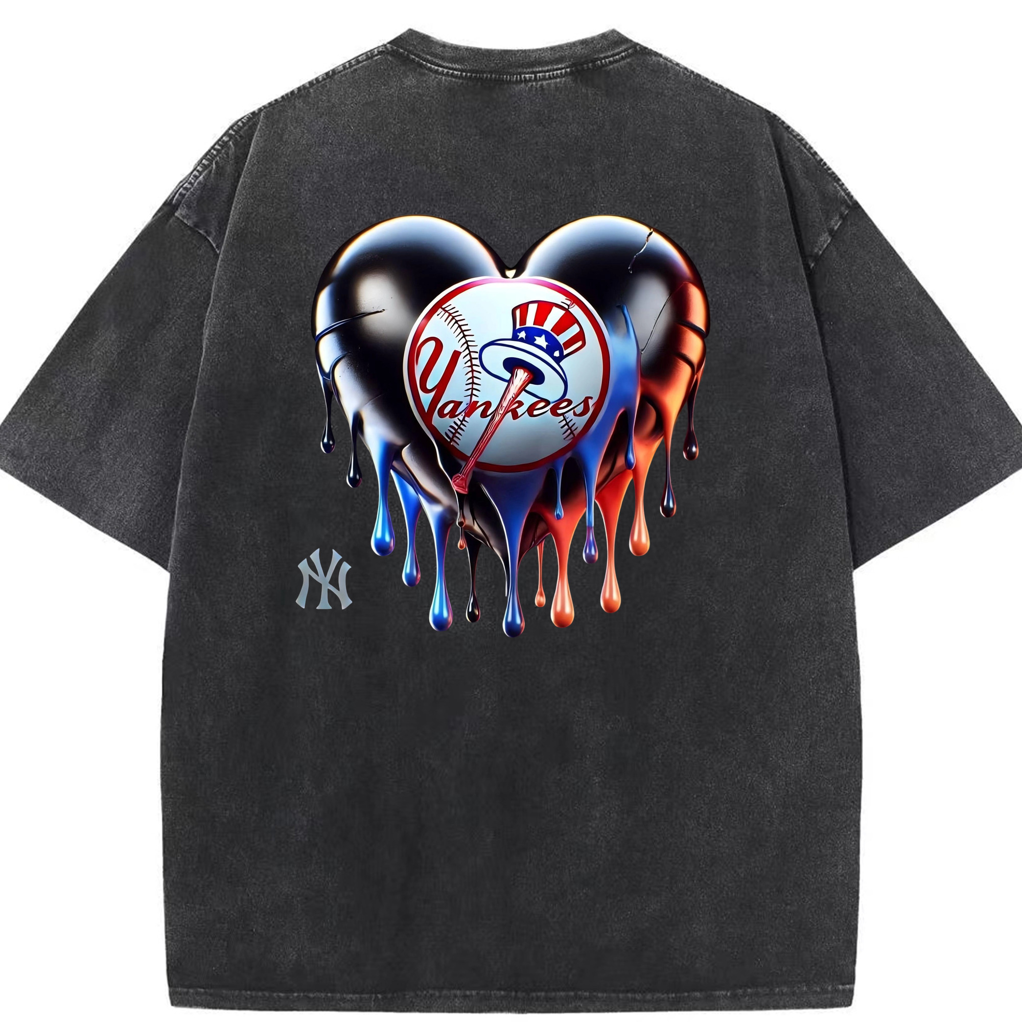 New York Yankees Heart Washed Vintage 230g Cotton Oversized T-Shirt With Back Heat Transfer Print – Soft, Lightweight & Stylish – Comfortable Casual Wear For Sports & Everyday Use