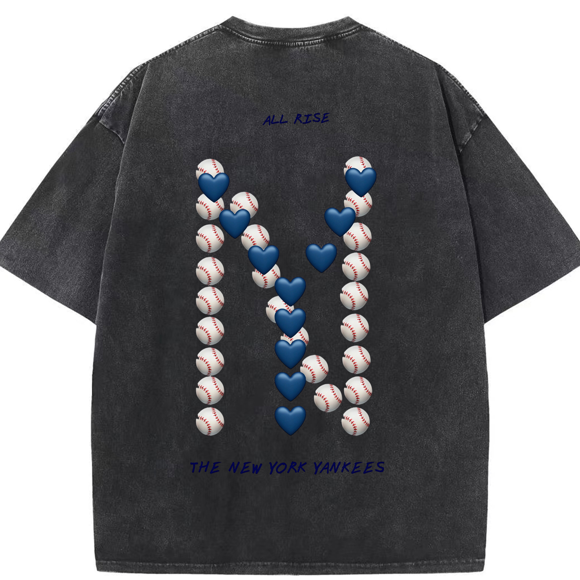 New York Yankees All Rise Love Baseball Washed Vintage 230g Cotton Oversized T-Shirt With Back Heat Transfer Print – Soft, Lightweight & Stylish – Comfortable Casual Wear For Sports & Everyday Use