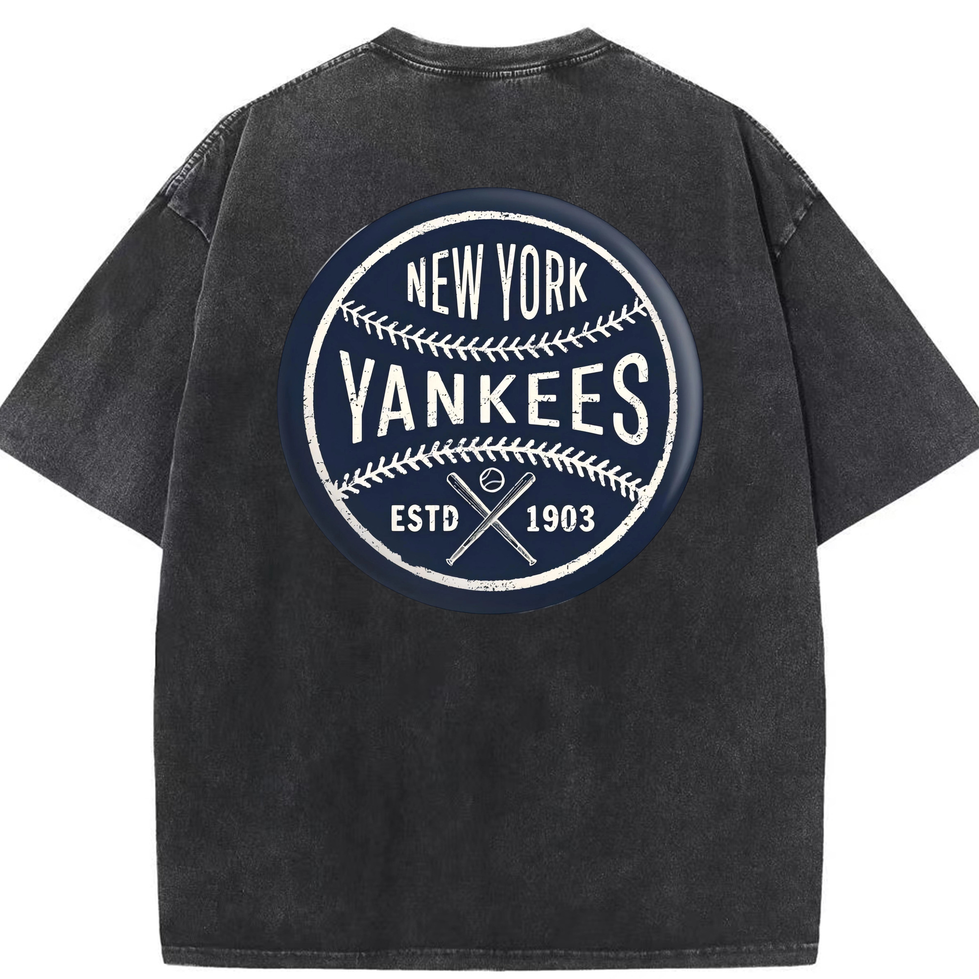 New York Yankees Estd 1903 Washed Vintage 230g Cotton Oversized T-Shirt With Back Heat Transfer Print – Soft, Lightweight & Stylish – Comfortable Casual Wear For Sports & Everyday Use