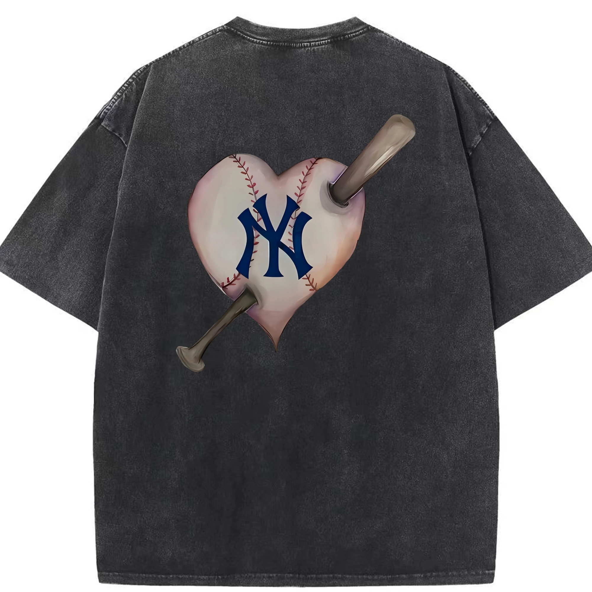 New York Yankees Heart Washed Vintage 230g Cotton Oversized T-Shirt With Back Heat Transfer Print – Soft, Lightweight & Stylish – Comfortable Casual Wear For Sports & Everyday Use