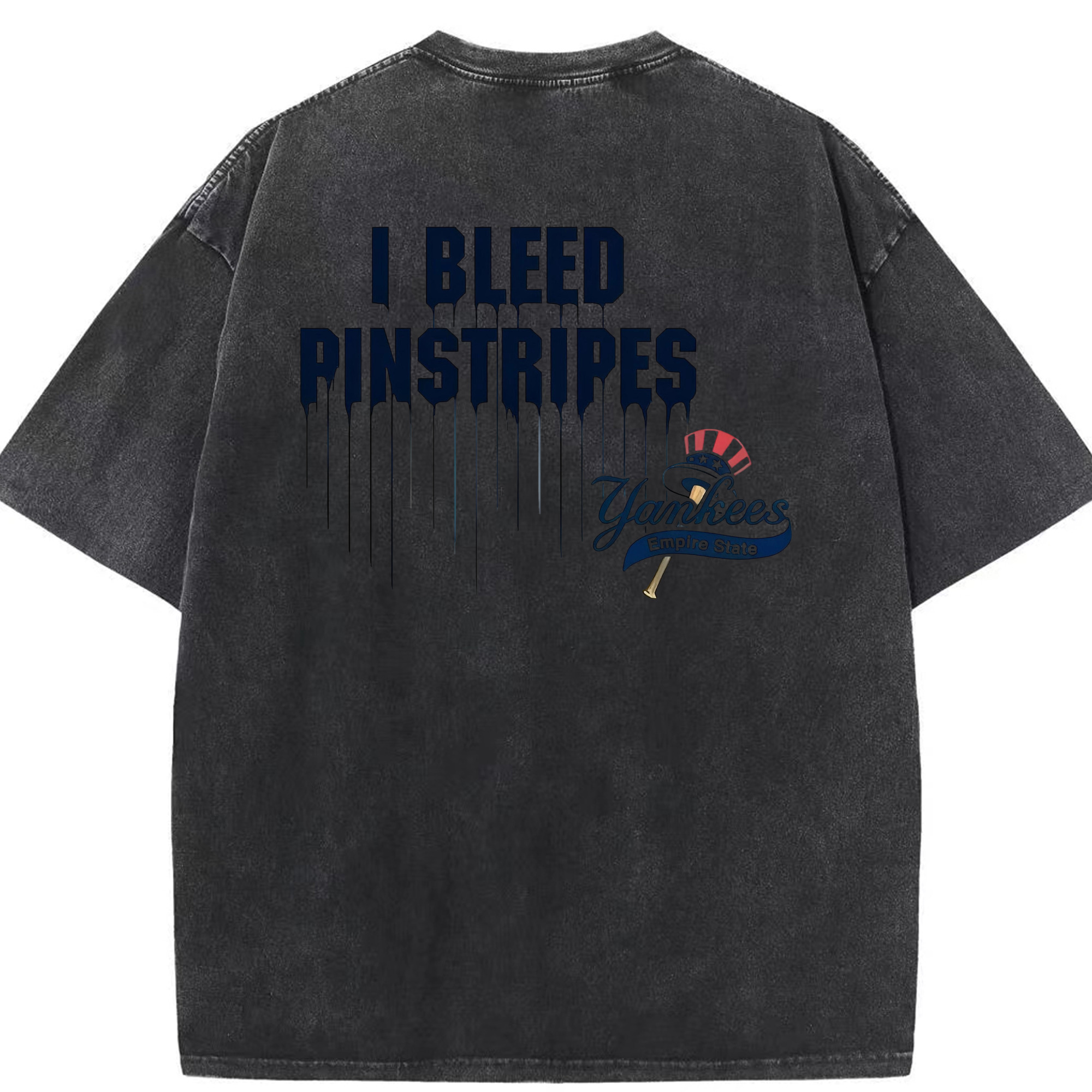 New York Yankees I Bleed Pinstripes Washed Vintage 230g Cotton Oversized T-Shirt With Back Heat Transfer Print – Soft, Lightweight & Stylish – Comfortable Casual Wear For Sports & Everyday Use