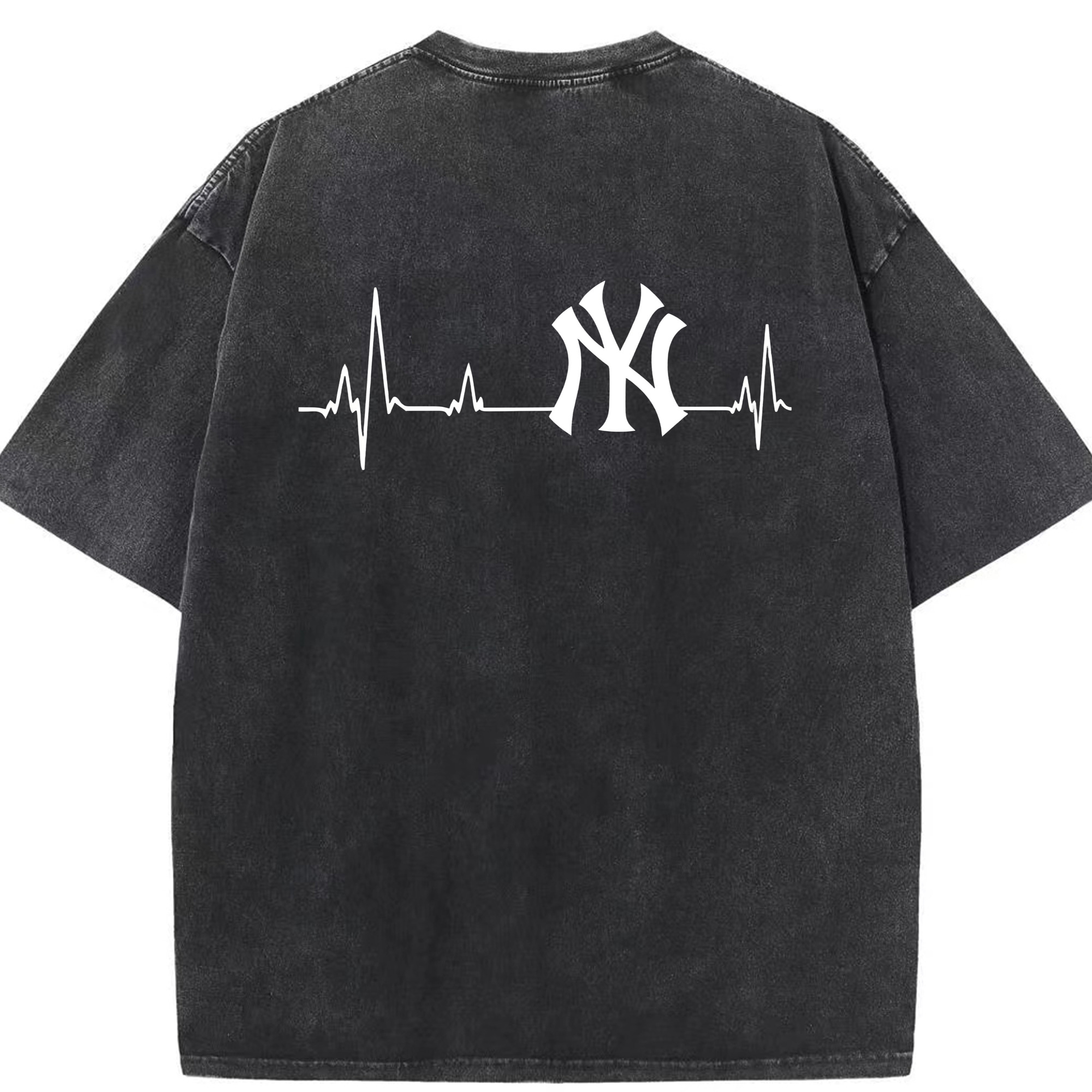 New York Yankees EKG Line Washed Vintage 230g Cotton Oversized T-Shirt With Back Heat Transfer Print – Soft, Lightweight & Stylish – Comfortable Casual Wear For Sports & Everyday Use