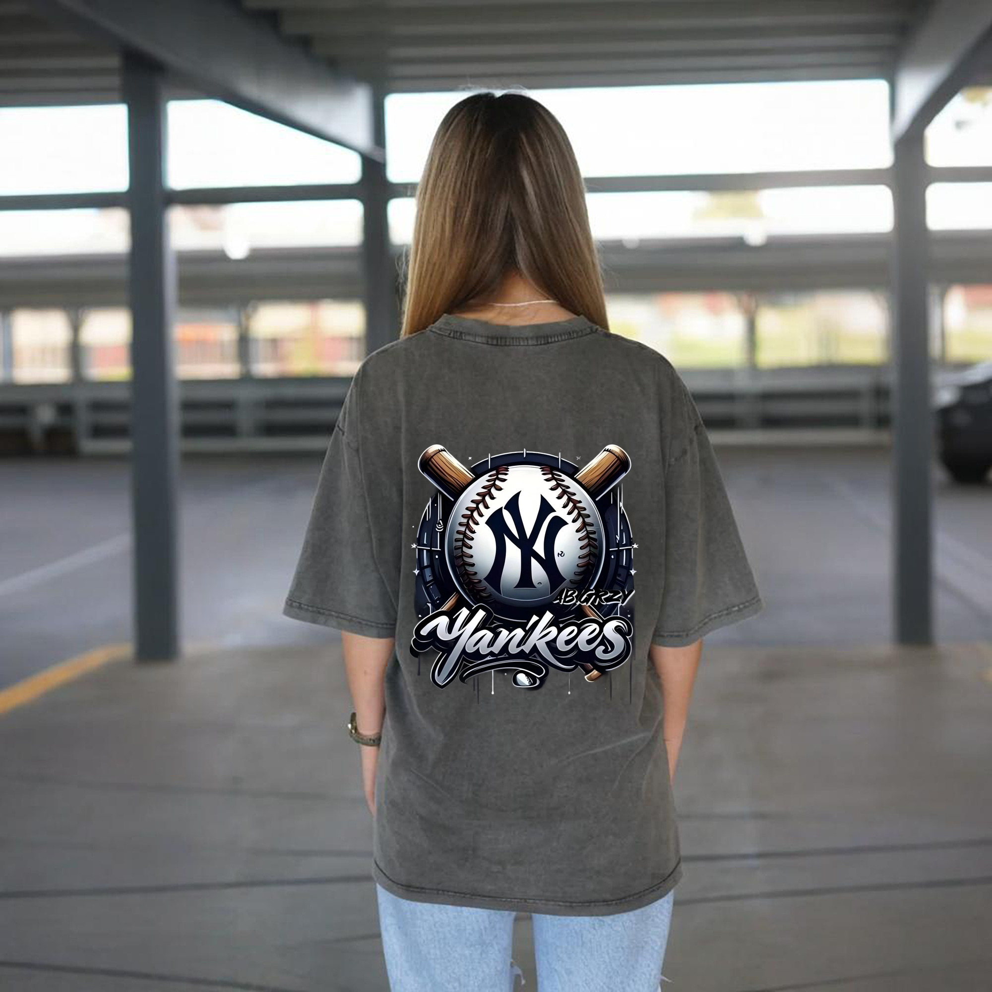 New York Yankees Baseball Washed Vintage 230g Cotton Oversized T-Shirt With Back Heat Transfer Print – Soft, Lightweight & Stylish – Comfortable Casual Wear For Sports & Everyday Use