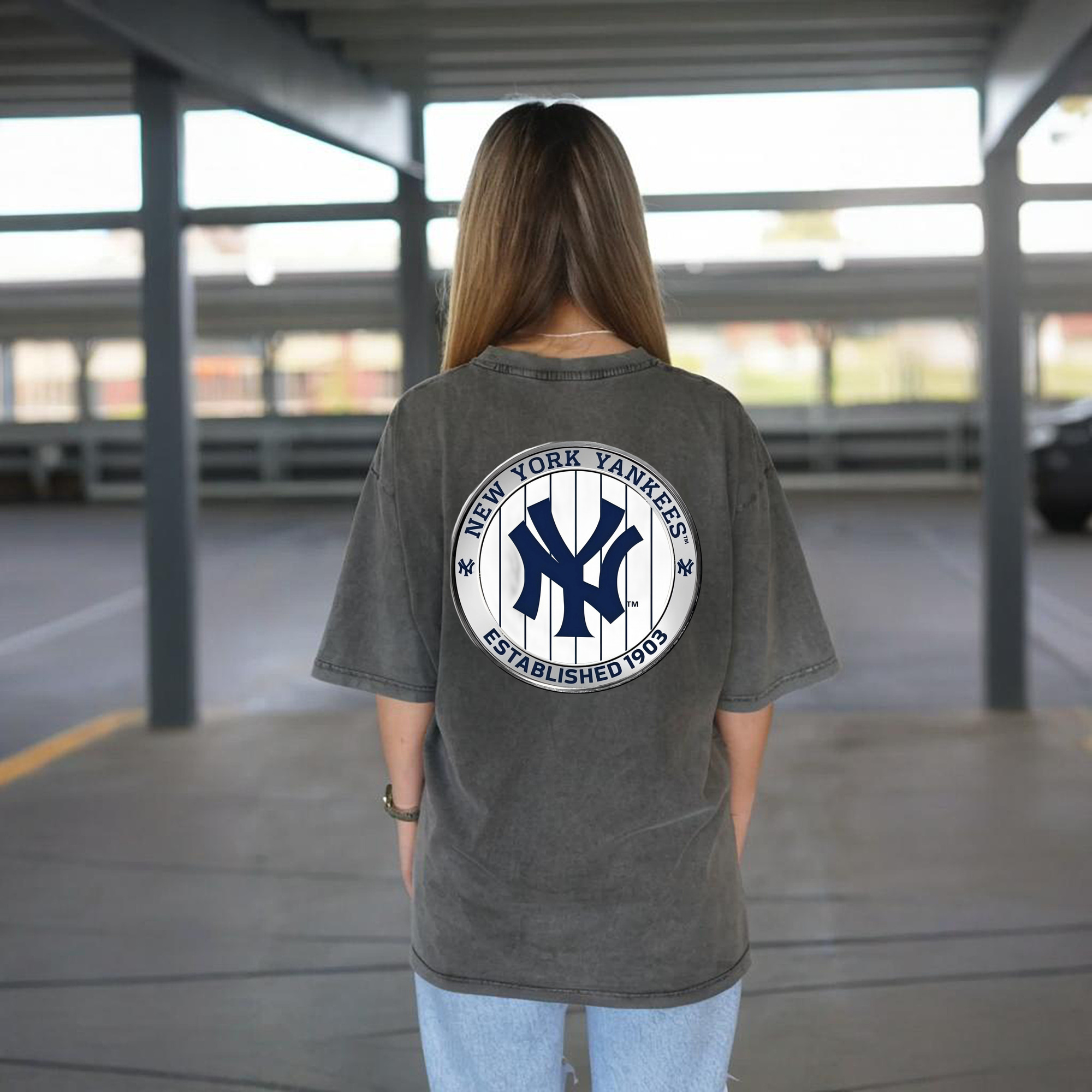 New York Yankees Established 1903 Washed Vintage 230g Cotton Oversized T-Shirt With Back Heat Transfer Print – Soft, Lightweight & Stylish – Comfortable Casual Wear For Sports & Everyday Use