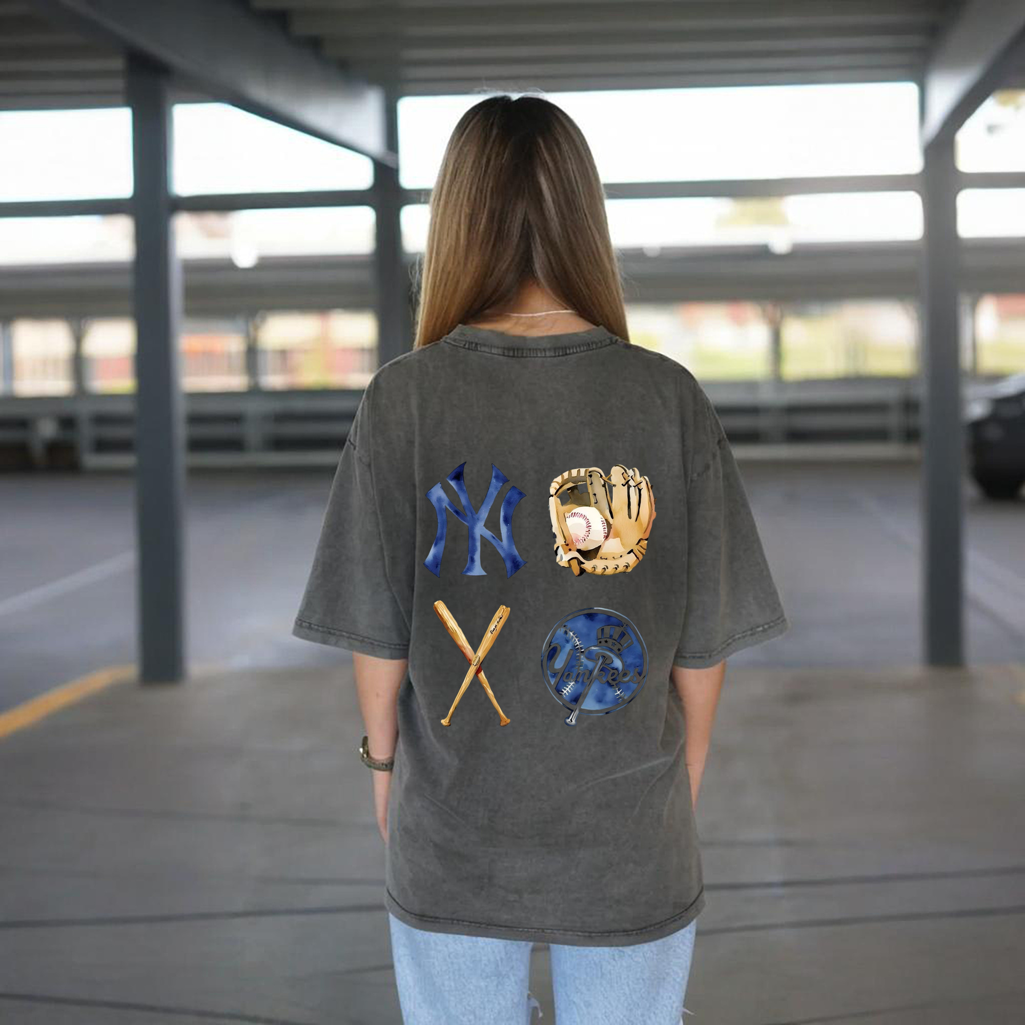 New York Yankees Baseball Washed Vintage 230g Cotton Oversized T-Shirt With Back Heat Transfer Print – Soft, Lightweight & Stylish – Comfortable Casual Wear For Sports & Everyday Use