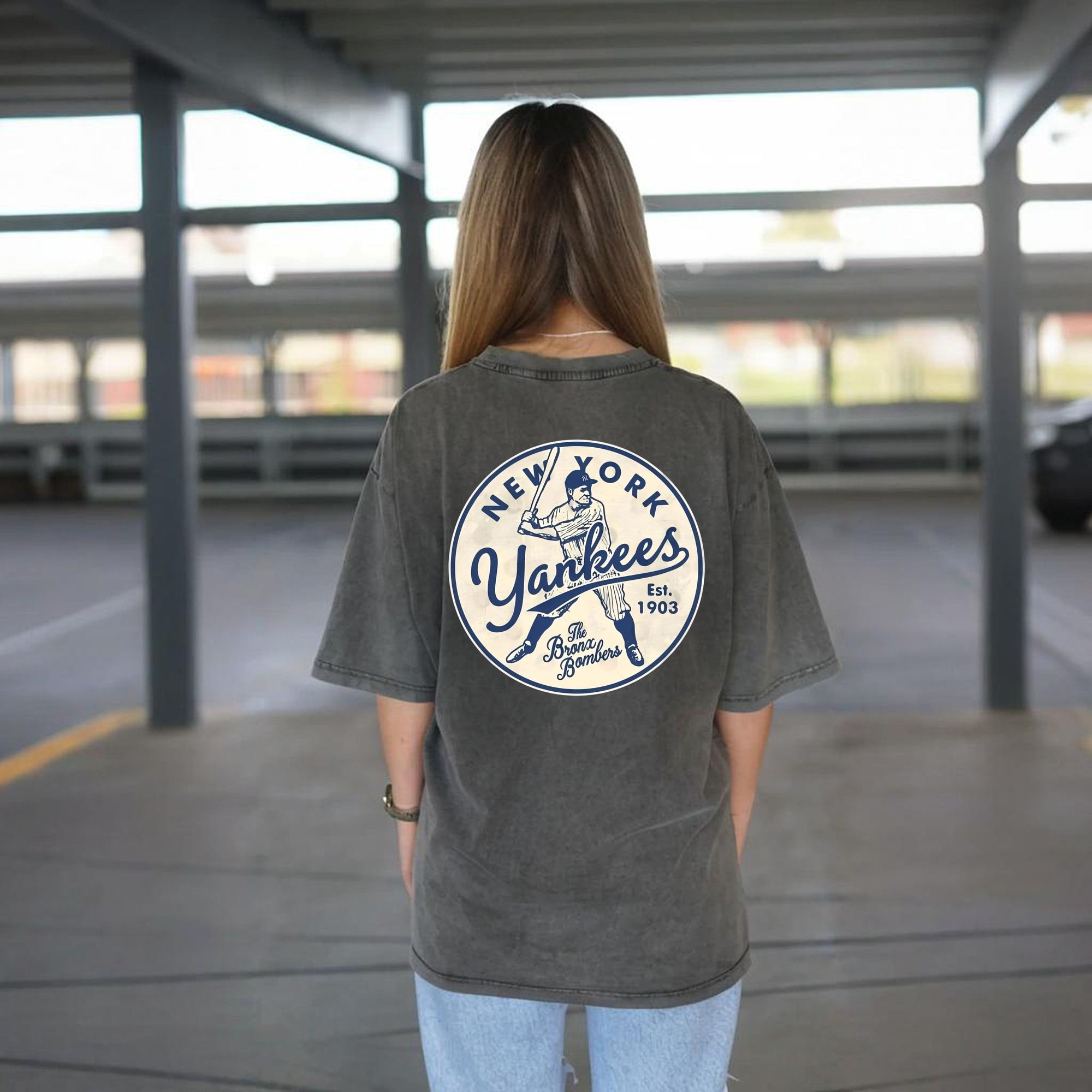 New York Yankees The Bronx Bombers Estd 1903 Washed Vintage 230g Cotton Oversized T-Shirt With Back Heat Transfer Print – Soft, Lightweight & Stylish – Comfortable Casual Wear For Sports & Everyday Use